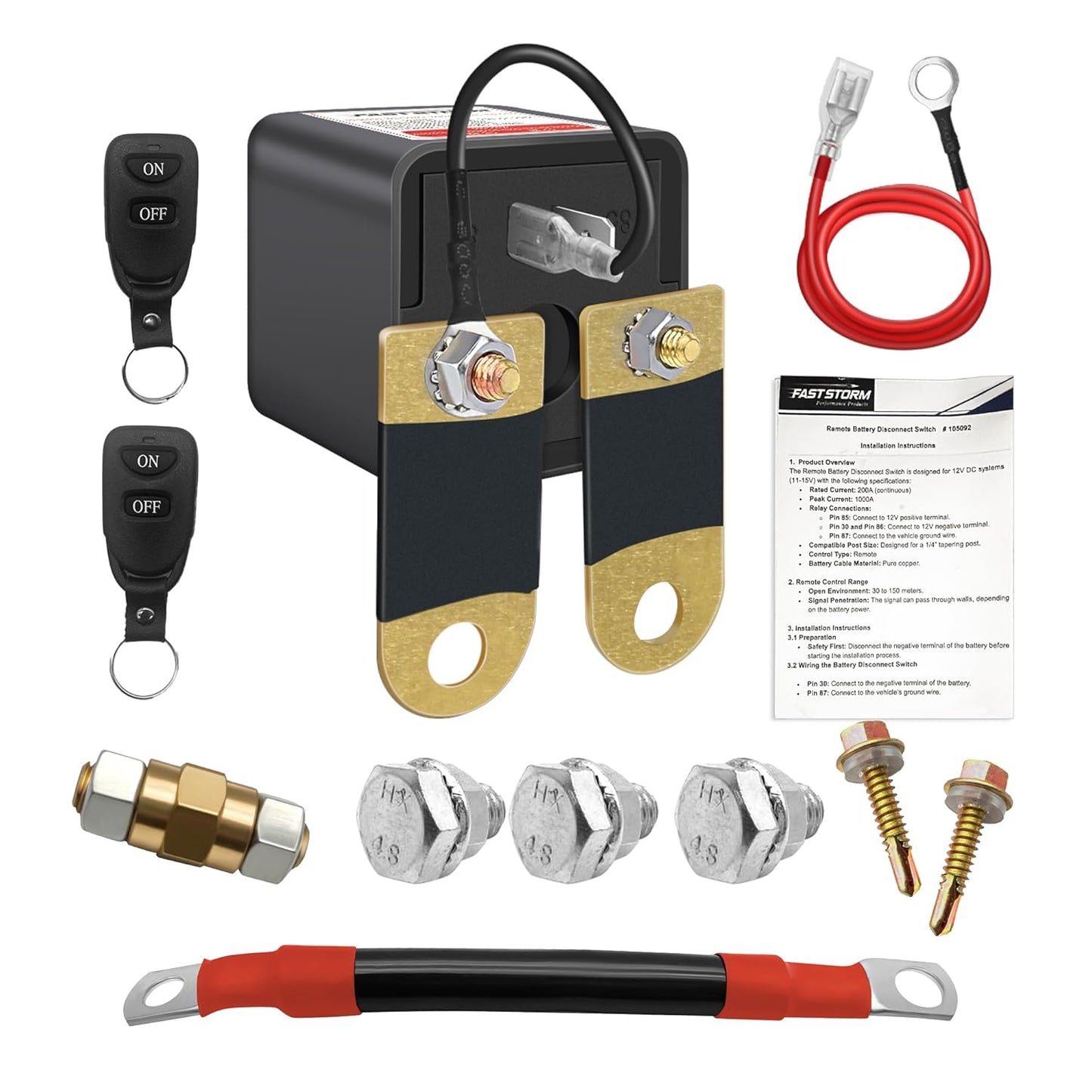 Side Post Remote Battery Disconnect Switch 12V 200A/1000A, Wireless Remote Control Heavy Duty Battery Kill Switch for Car, Truck, UTV, ATV, Marine, Anti-Theft