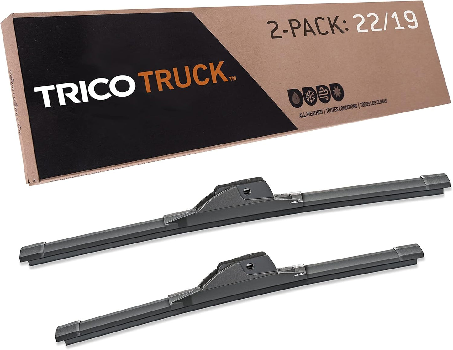 TRICO Solutions™ Truck 22 Inch & 19 Inch Pack Of 2 High Performance Automotive Windshield Wiper Blade Replacement For Select Chevrolet, GMC, Mazda, Subaru And Toyota Models (58-2219)