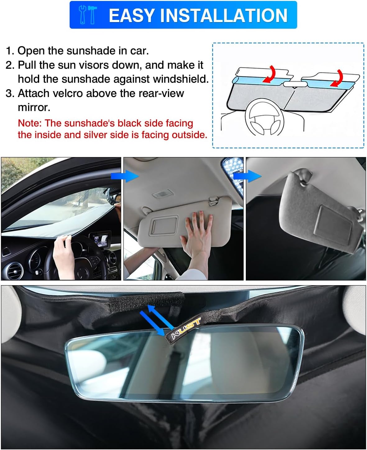KUST Windshield Sun Shade for 2006–2010 Dodge Charger Window Shade Sun Visor Cover Foldable Blocks UV Rays Keep Your Car Cooler