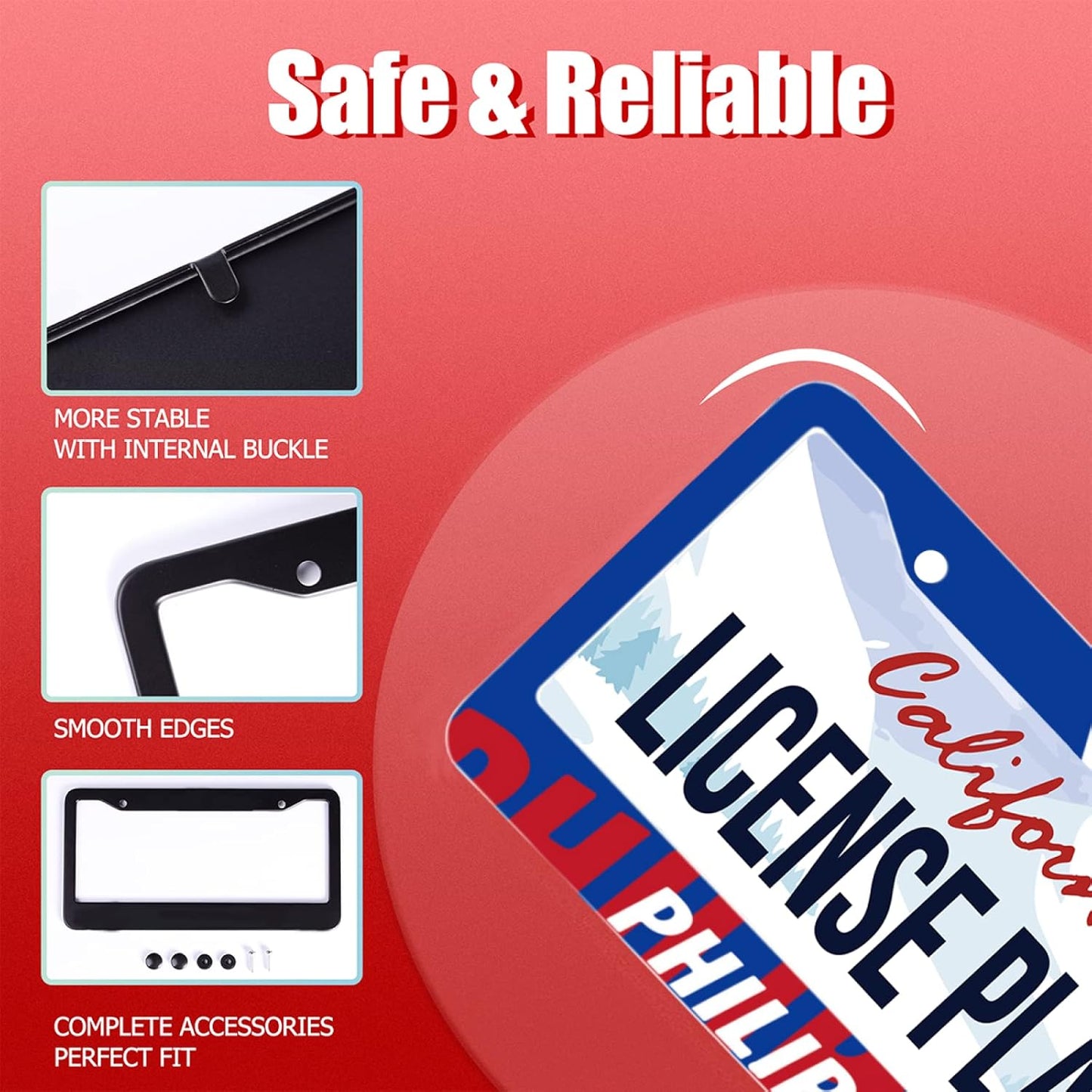 Philippine Flag License Plate Frames Round Hole Personalise License Plate Frame Car Universal Accessories Stainless Steel Cars Decor 2 Holes and Screws Fits Standard US Vehicles Size12.2 x 6 Inches