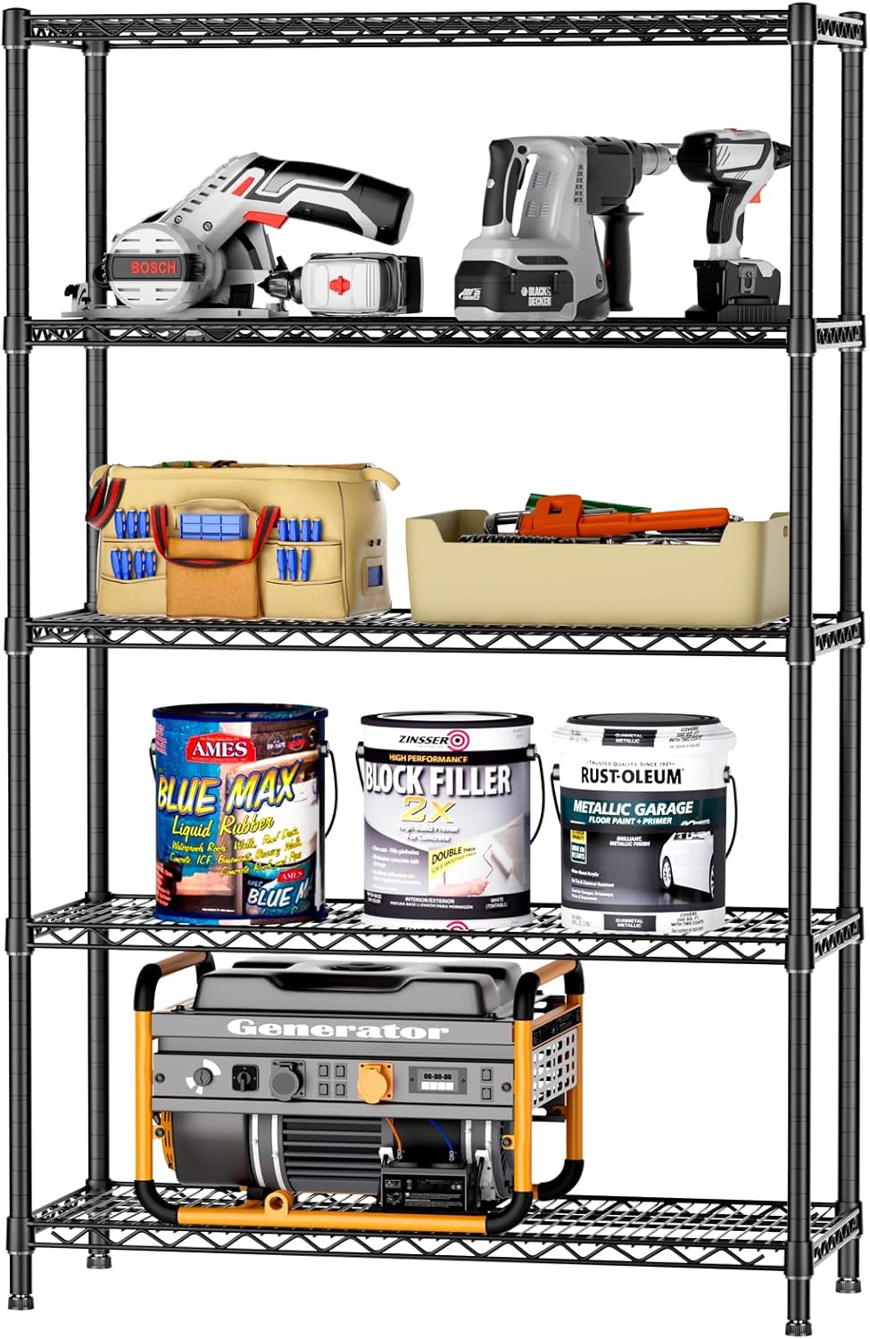 SINGAYE 5 Garage Heavy Duty Shelving Unit Kitchen Pantry Close Home Organizers and Storage Bathroom Shelf Laundry Room Organization Industrial Book Metal Wire Adjustable Shelves