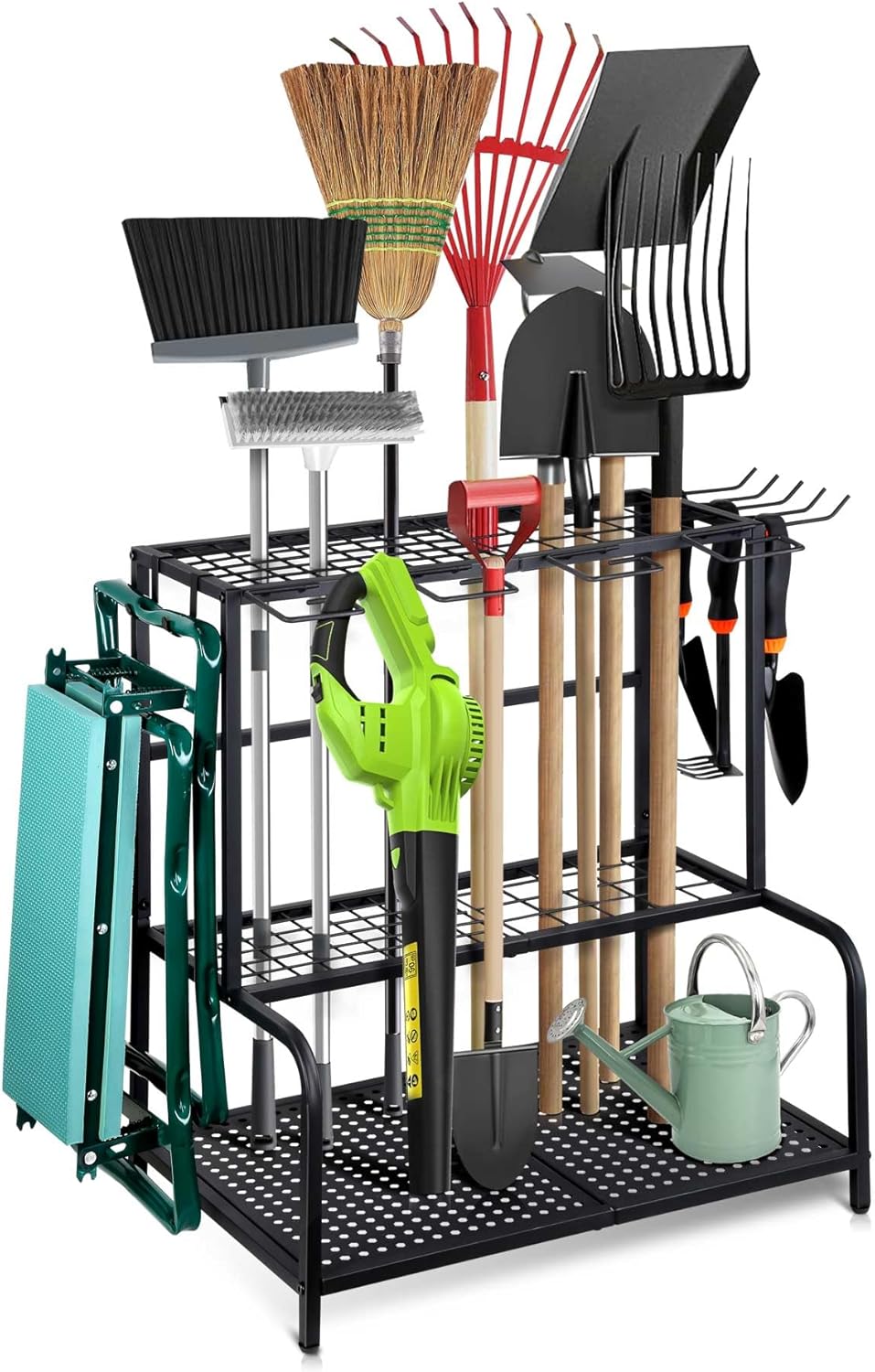 Garden Tool Organizer, Large Yard Tool Tower Rack for Garage Organization and Storage, Gardening Tool Stand for Shed or Outdoor, Metal Garden Tool Holder Up to 78 Tools, Shovel, Rake, Black