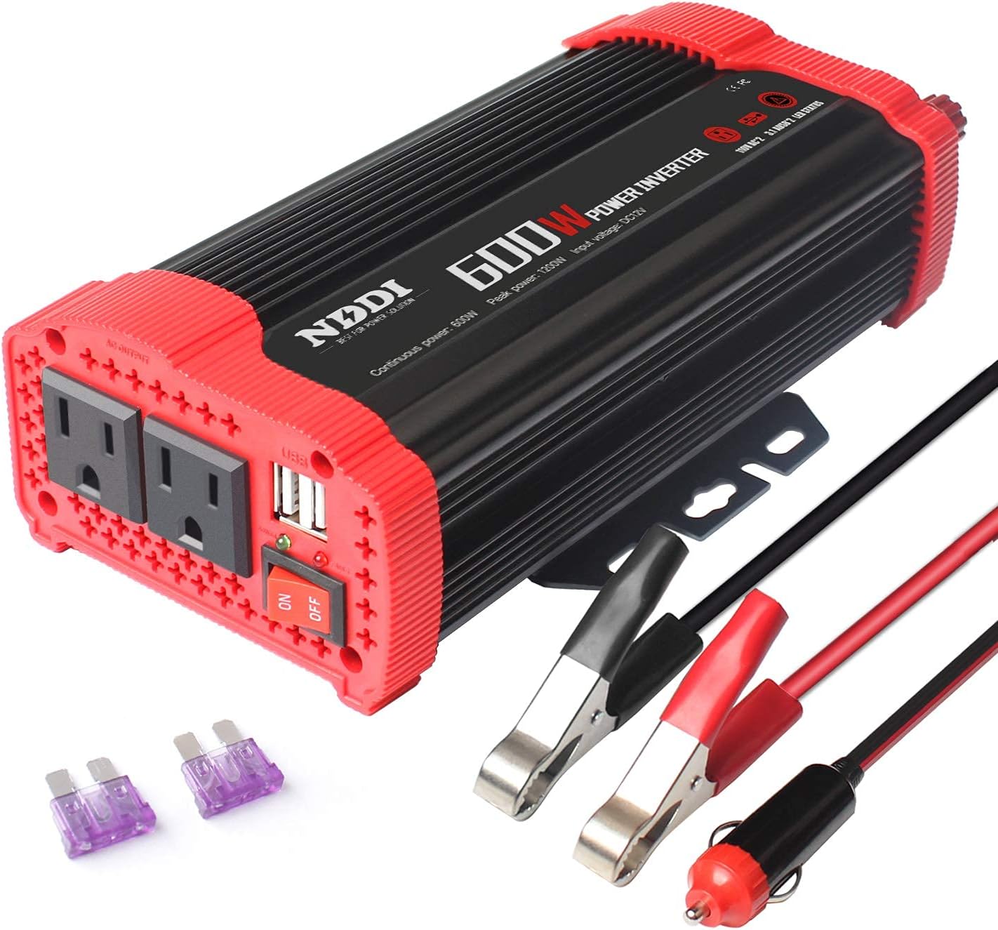 600W Car Power Inverter 12V DC to 110V AC Converter with 3.1 A Dual USB Quick Car Charger Adapter for Laptops and Smartphones