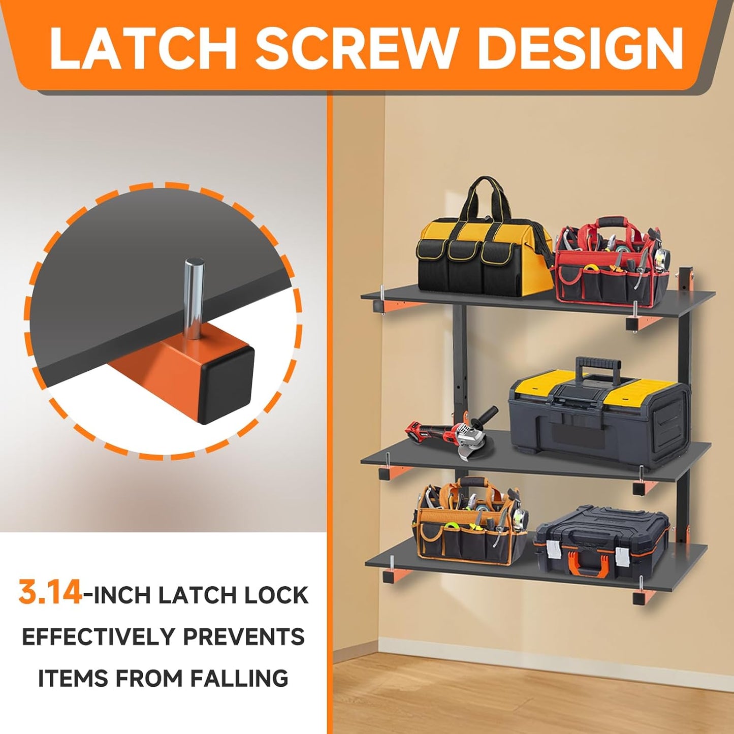 4 Pack Lumber Rack Wall Mount, Heavy Duty Wood Storage Racks, 6-Level System Organizer Shelving, 720 LBS Capacity Hanging Garage Shelves, Orange Brackets Utility Metal Shelf for Indoor and Outdoor