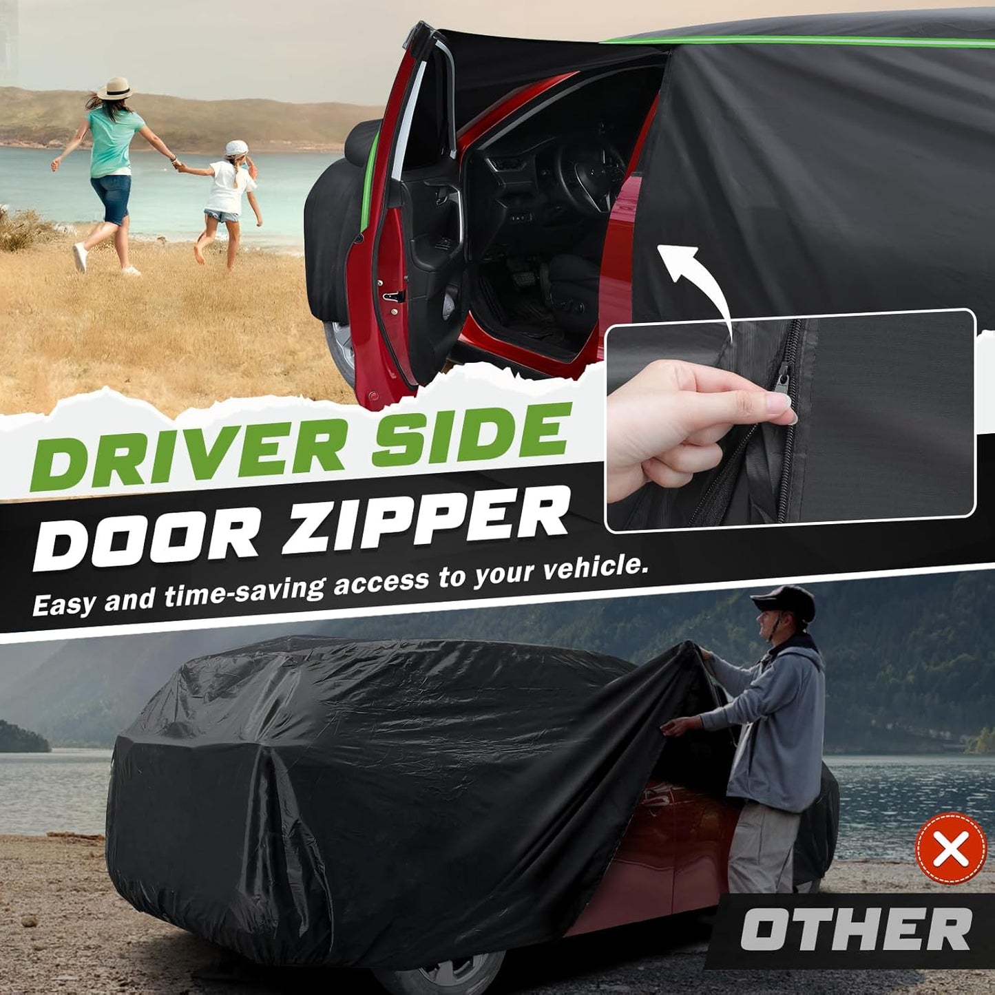 Mixsuper Liner Car Cover for Jeep Grand Cherokee 1993-2026, 7 Layers Waterproof Car Cover Accessories for Grand Cherokee with Zipper Door, Windproof Straps, Reflective Strips, Anti-UV, All Weather