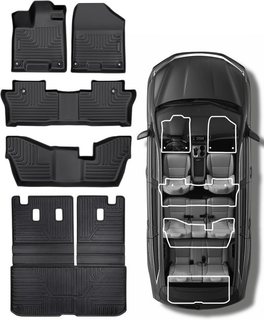 Car Floor Mats for Honda Pilot 2016-2022 8 Seats (No Elite Models), Accessories for Honda Pilot 2016-2022, All Weather Black Rubber Liners for Cars, Custom Fit Trunk Mat Back Seat Cover, 4PCS