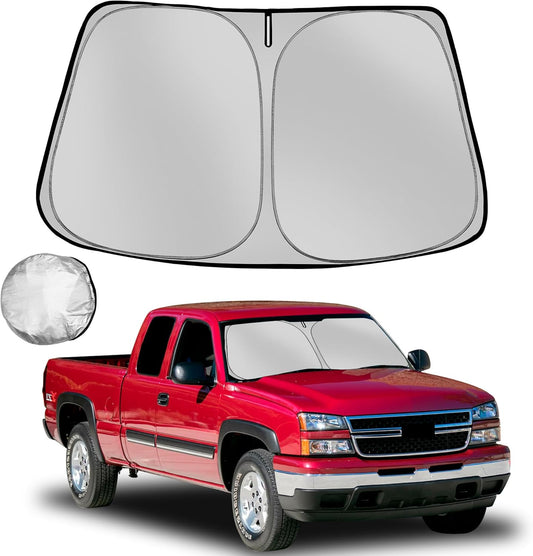 Windshield Sun Shade for 1999-2006 Che-vrolet/Chevy Silverado Foldable Sun Sunshade for Car Front Window Blocks UV Rays and Heat Automotive Interior Protector Custom Fit Accessories