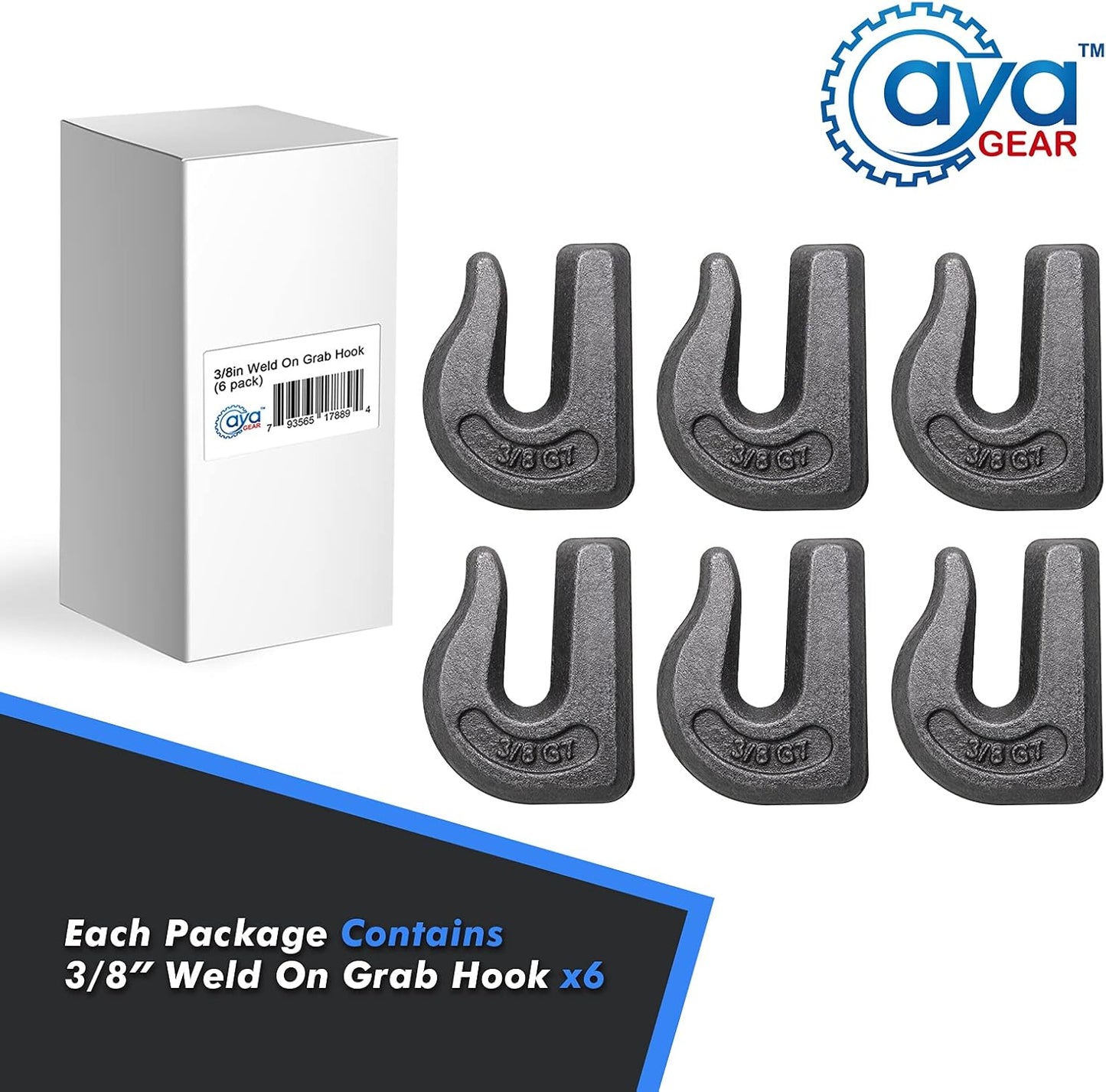 Weld-on Grab Chain Hook 3/8-in Heavy Duty Tow Hook G70 Forged Steel Tractor Hook Weldable for Car, Truck,SUV, RV,UTV,Tractors (6Pcs)