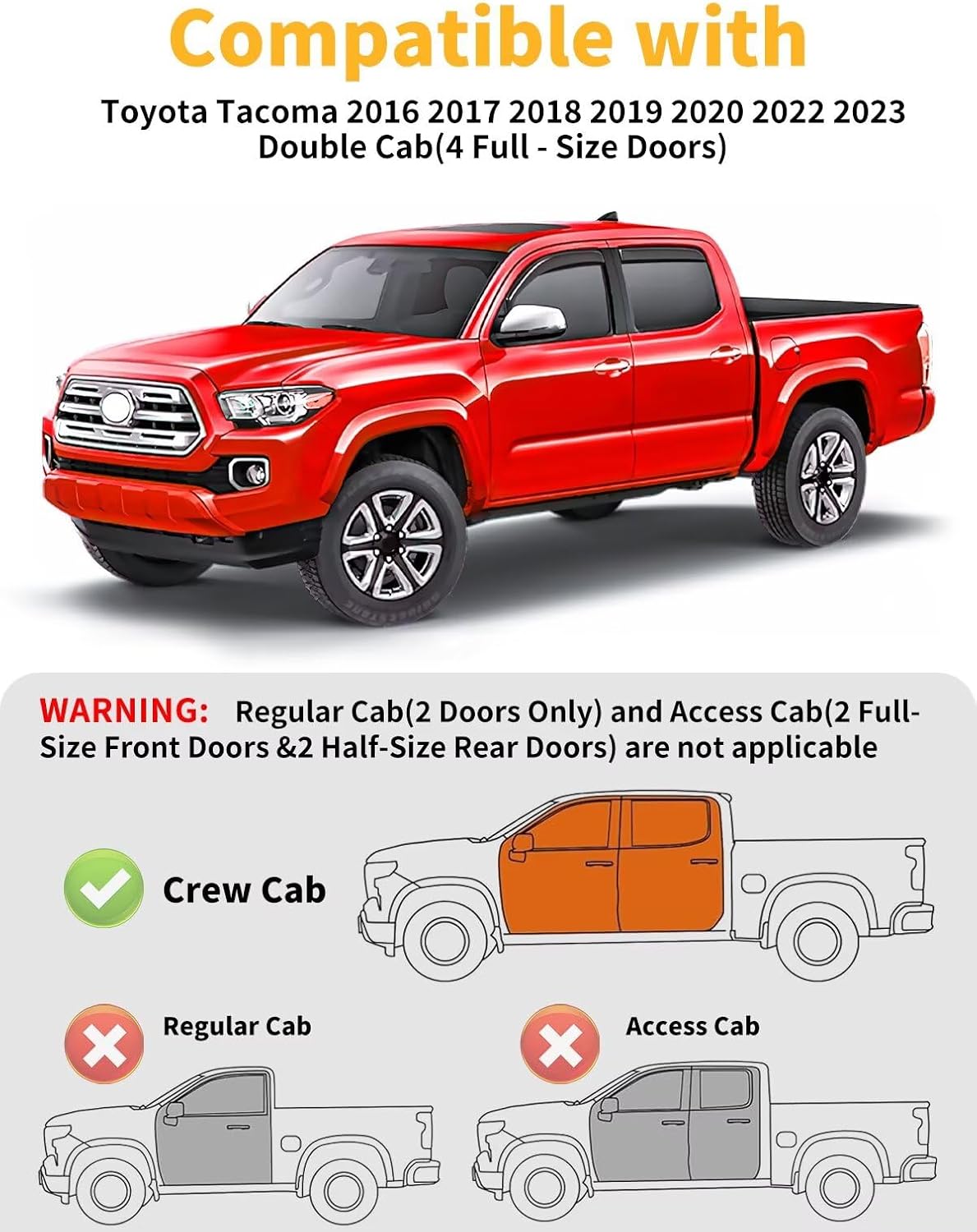 in-Channel Window Rain Guards Fit for Truck Toyota Tacoma 2016-2023 Double Cab Extra Durable Window Visors Window Deflectors Vent Visors Vent Shades Car Accessories-4 pcs 2-Q05