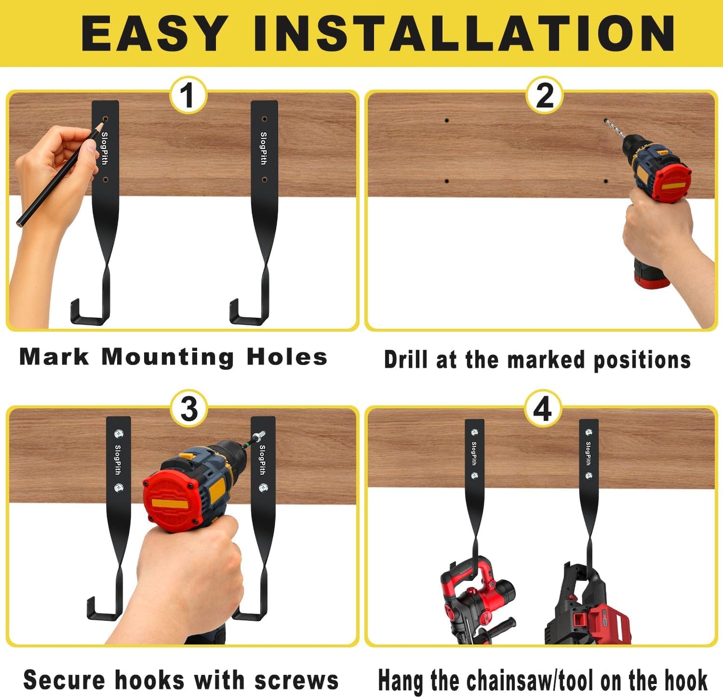 Chainsaw Hanger,Chainsaw Holder for Garage Wall Mount, Garage Storage Hooks for Chainsaw, Backpack Blower, Weed Eater & Tools,Rustproof Chainsaw Hook Organizes Tools, Saves Space(4 Pcs)