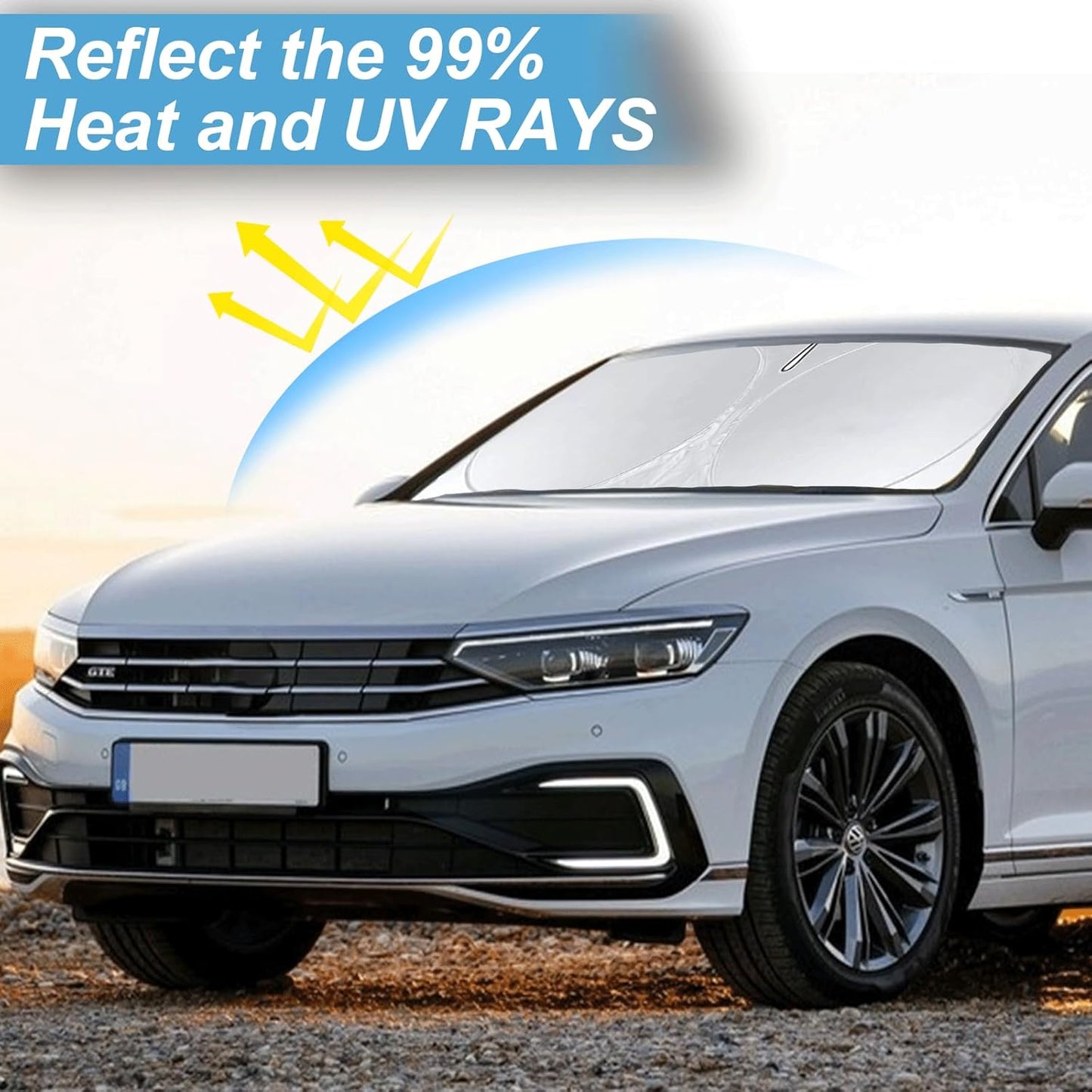 Custom Fit Passat Windshield Sunshade for 2012-2022 Volkswagen VW Passat Accessories Front Window Shield 210T Silver Coating Cover for Volkswagen Windshield Sun Visor Protector Blocks UV Keeps Cool