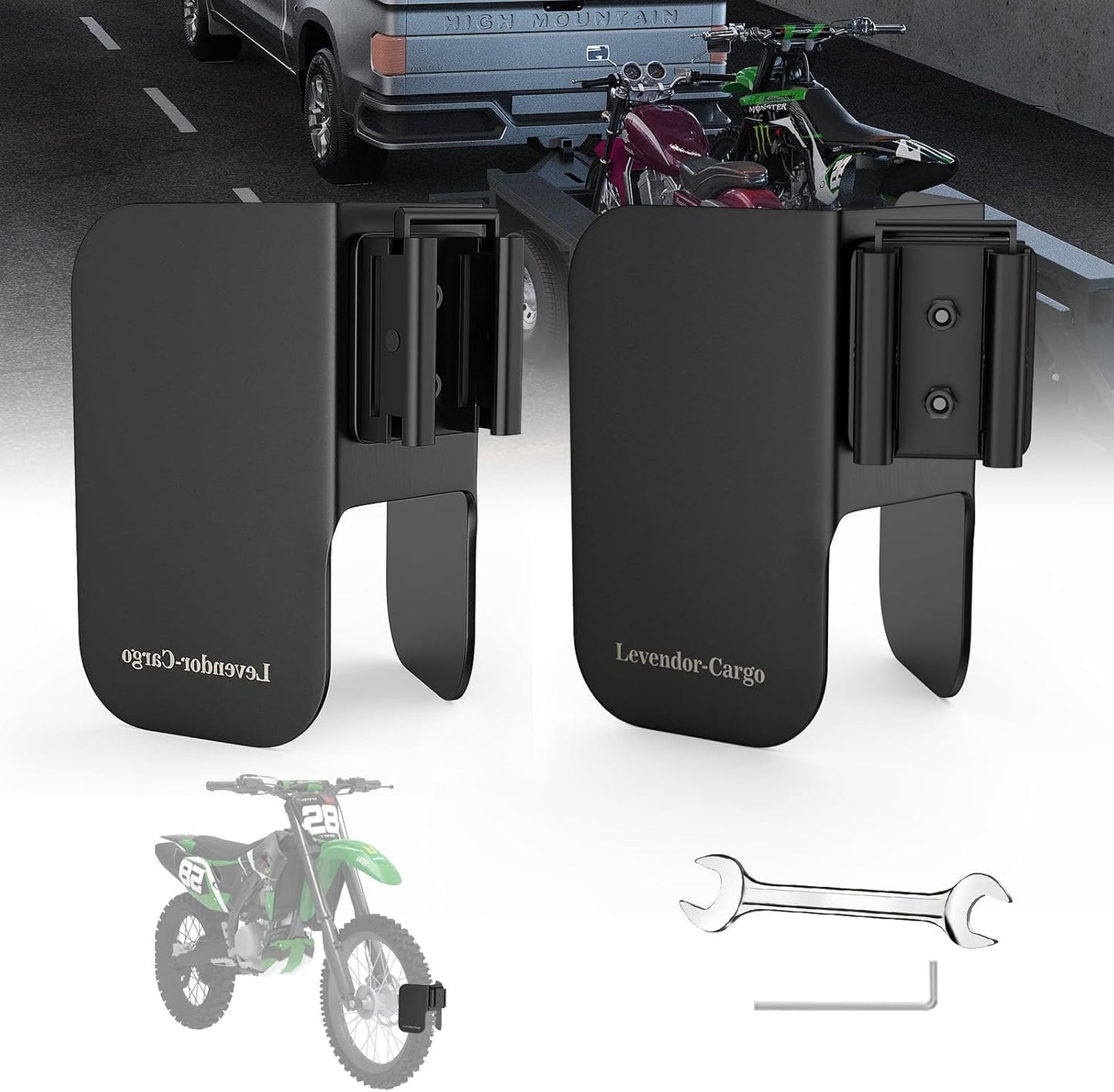 Motorcycle E-Track Wheel Chock,E Track Dirt Bike Wheel Chock fits tire 2" to 6",Heavy Duty 10 Gauge Steel E Track Motorcycle Wheel Chock,Black Dirt Bike Wheel Chocks for Trailer/Garage/Truck(2 Packs)