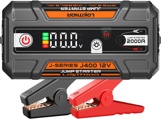J400 2000A 12V Portable Lithium Jump Starter, Car Battery Booster Pack, USB-C Powerbank Charger, and Jumper Cables for Upto 8.0-Liter Gas and 6.0-Liter Diesel Engines