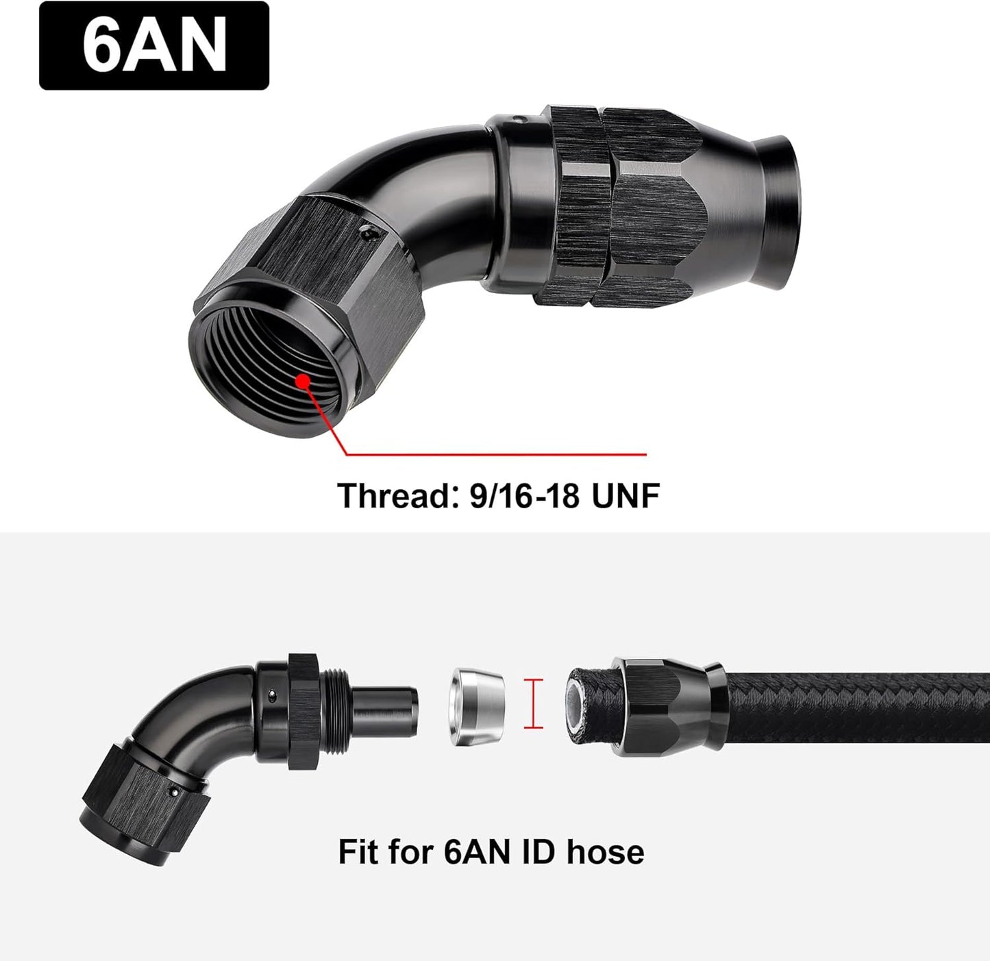 EVIL ENERGY 6AN 60 Degree PTFE One Piece Full Flow End Hose Fitting Aluminum Black