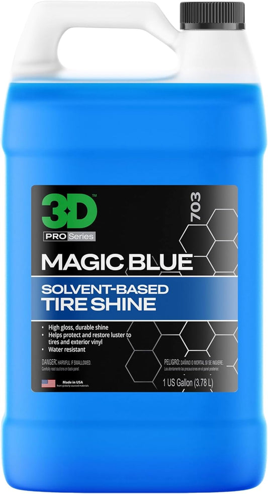 3D Magic Blue Tire Shine Spray - Water Resistant High Gloss Tire & Trim Dressing | Long Lasting Protection | No Sling, No Run Formula | Made in USA |1 Gallon