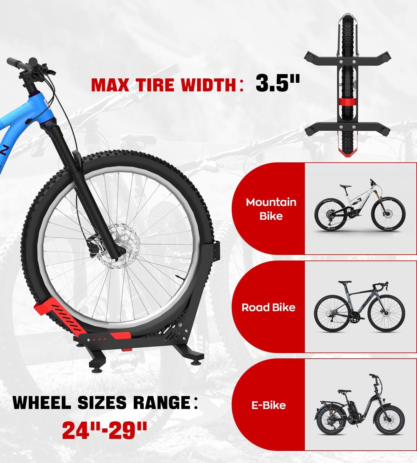 Bike Stand Floor, Portable Bike Rack for Garage 3.5" Wide Tire Indoor Bike Holder, Front and Rear Wheel Parking Rack Fit for 24"-29" Bike