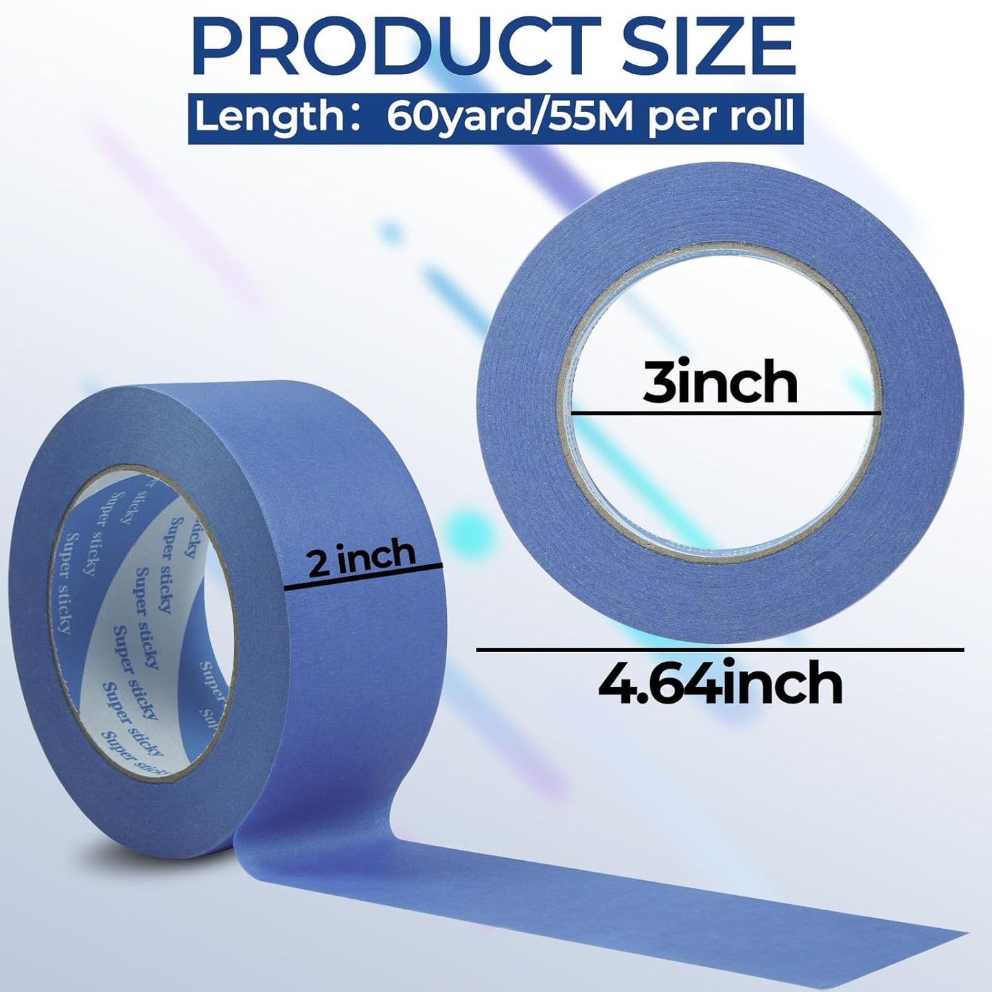 10 Rolls Blue Painters Tape 2 Inch, Bulk Masking Master Tape 60 Yards, Wall Masking Tape No Residue, Multi-Surface Painter's Tape for Wall Painting Edge Treatment DIY Crafts,600 Yards Totally