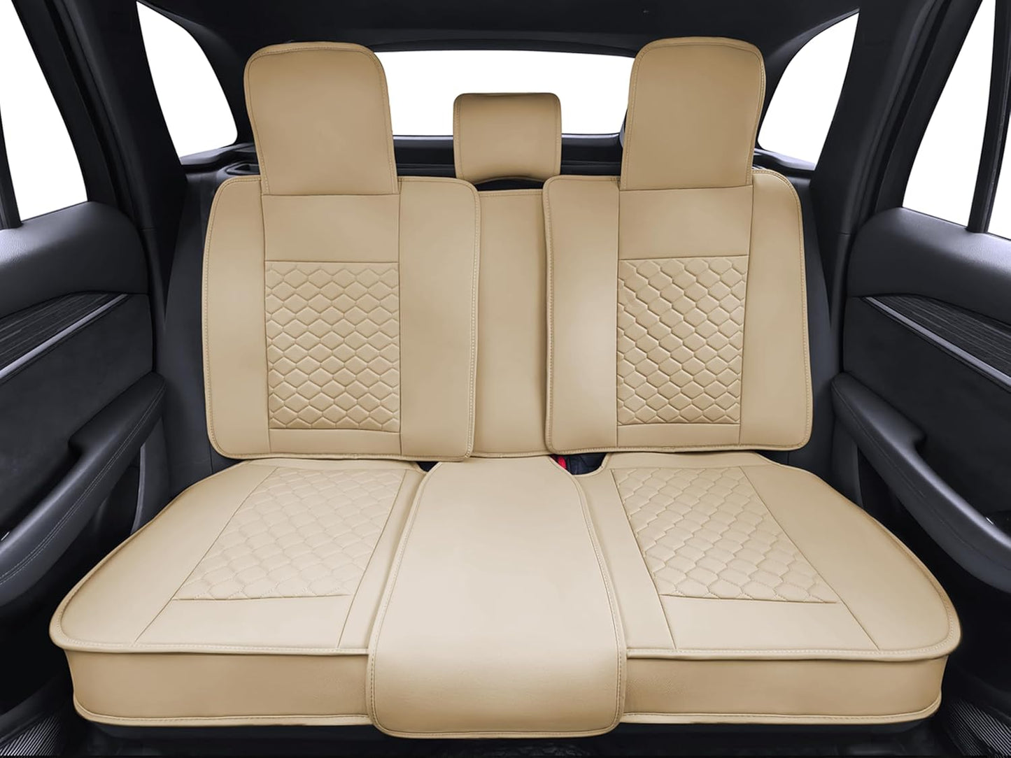 Elantrip Car Seat Cover Full Set Leather Car Seat Protector Universal fit for Most Cars SUVs and Trucks Water Proof Front and Rear Seat Protector Beige