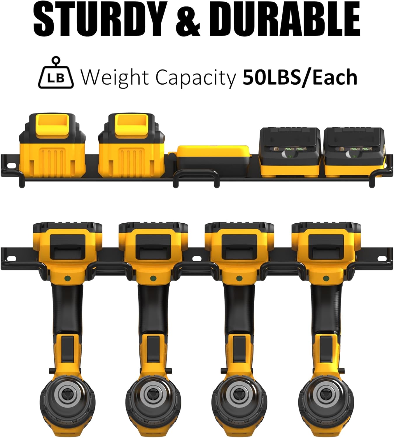 UNITEDPOWER Wall Mounted Drill Rack & Tool Shelf, Power Tool Organizer Holder, Heavy Duty Utility Storage Rack for Cordless, Battery Powered Hand Tools, Workshop, Shed, Garage