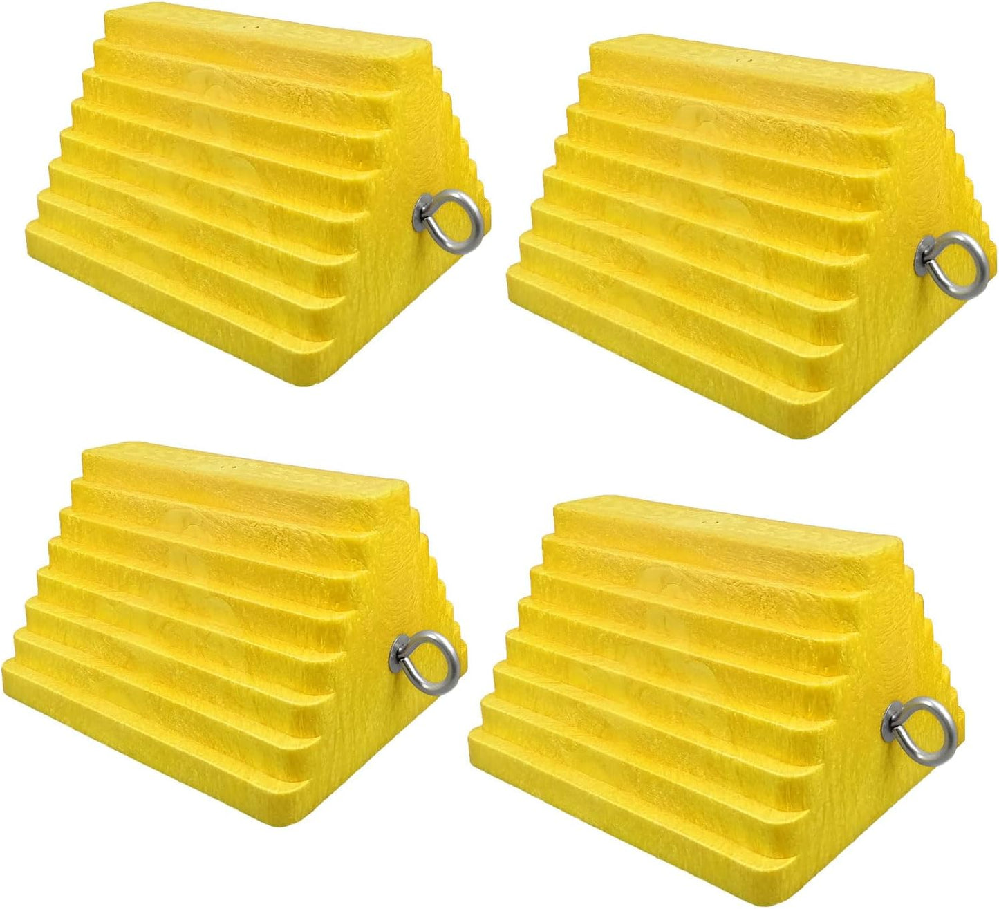 Premium 4 pcs Heavy Duty Wheel Tire Chocks, Vehicle Chocks with Eyebolt for Travel Trailers, Camper, Truck, Car and ATV 4 Pack, Yellow