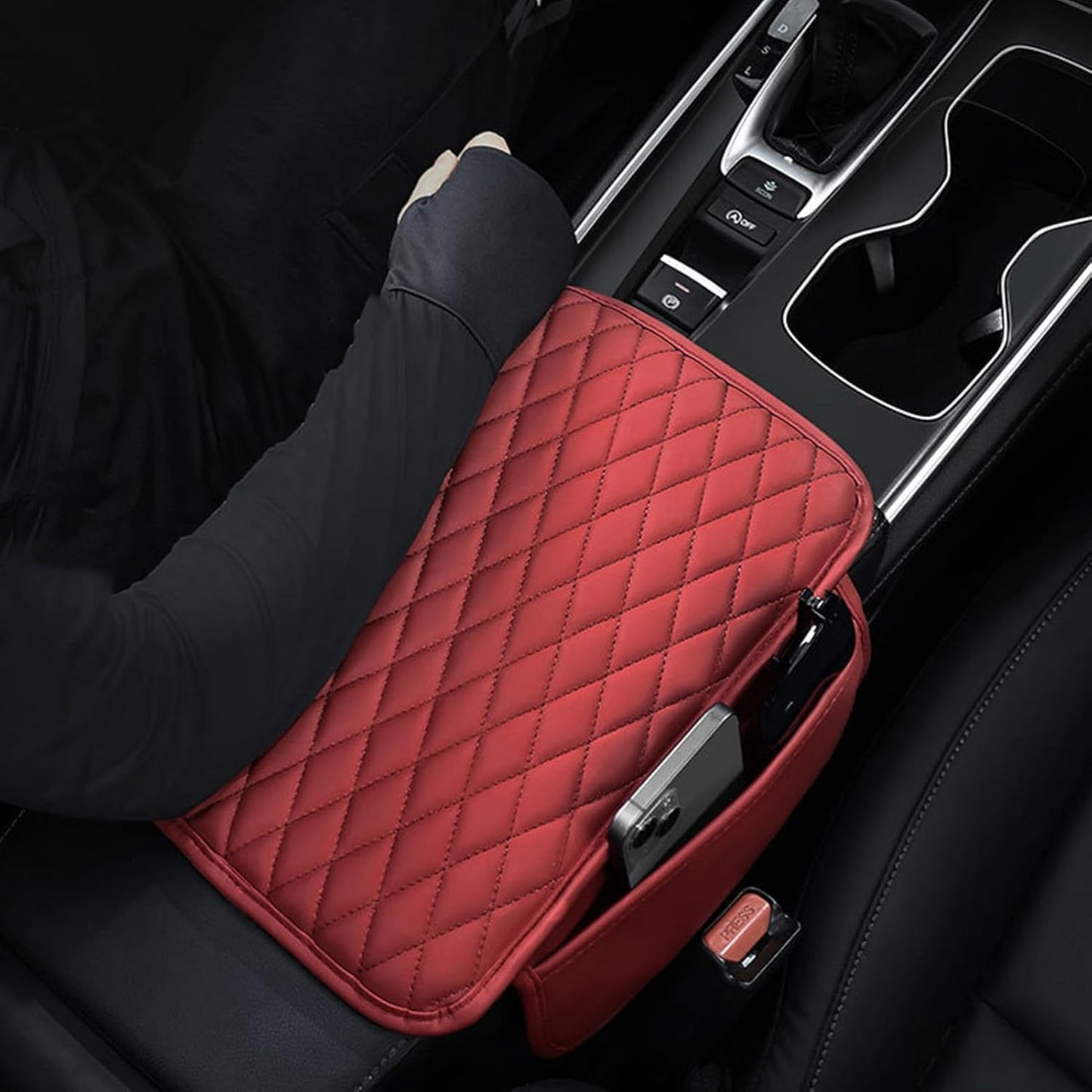 Car Armrest Cover Leather Car Console Covers Box Pad with Pocket and Tissue Box Arm Rest Cover for Car for SUV Truck Sedan Vehicle (Thin-bark)