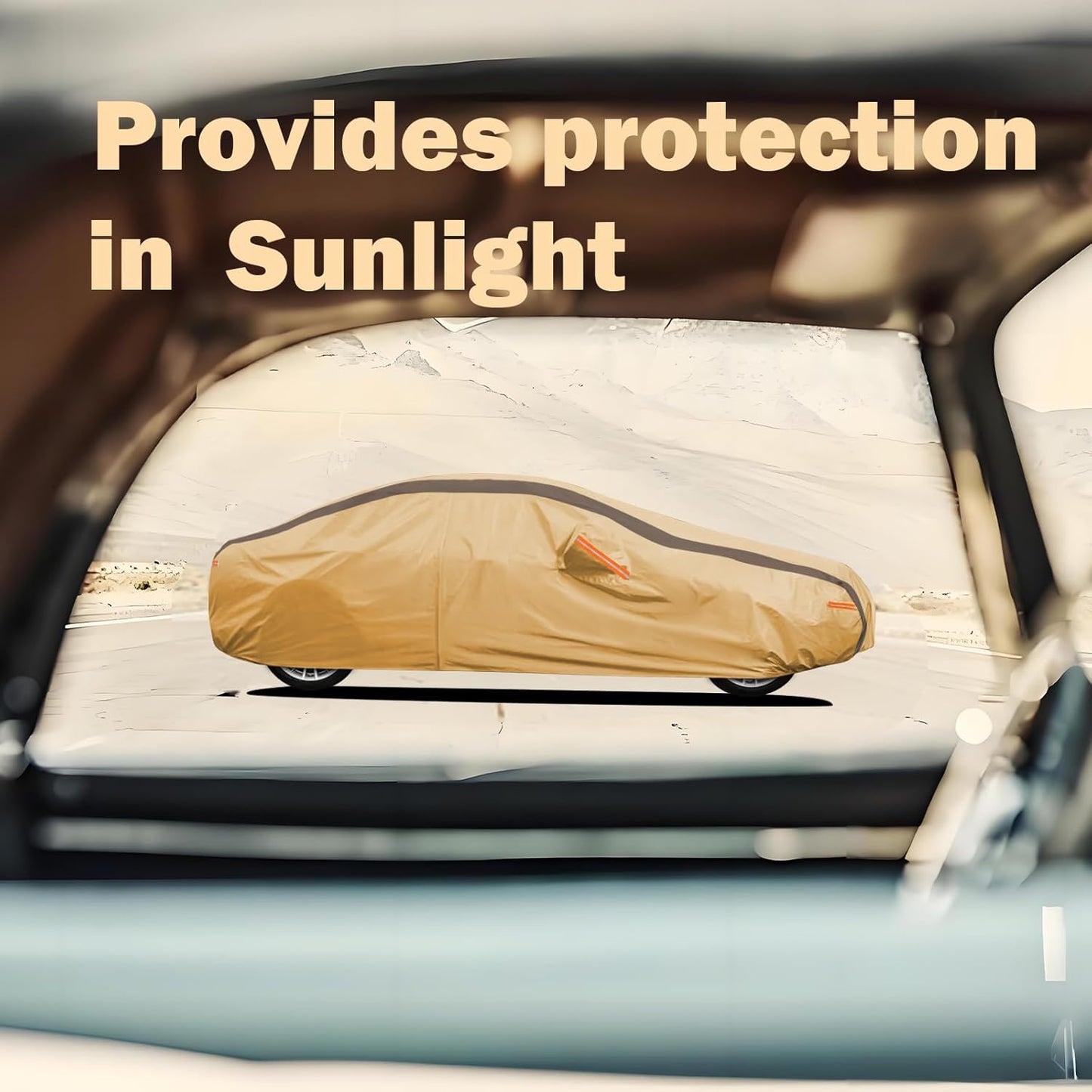 Car Cover Waterproof All Weather Compatible with Dodge Challenger SXT, GT, Hellcat, R/T, SE, Daytona, SRT, SRT8, Outdoor Anti-UV Sun Rain Protection Full Exterior Cover (Camel with Brown)