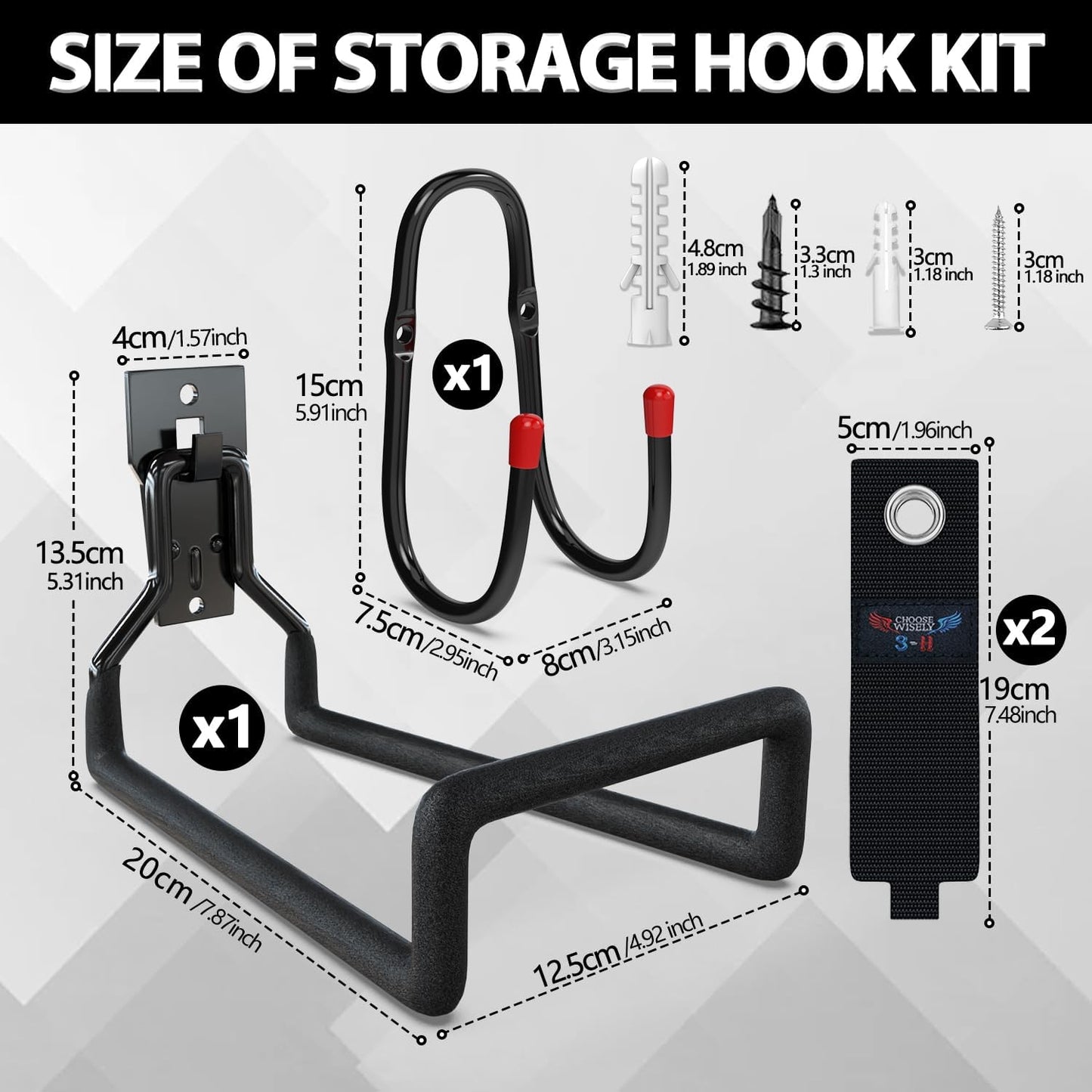 3-H Garden Hose Holder Wall Mount 2 Pack,Solid Steel Hose Hanger wih Extension Strap,Water Hose Holders for Outside to Hang Outdoor Air Hose,Ropes,Pipes,Power Tools,Ladders,Bikes,Bulk Items