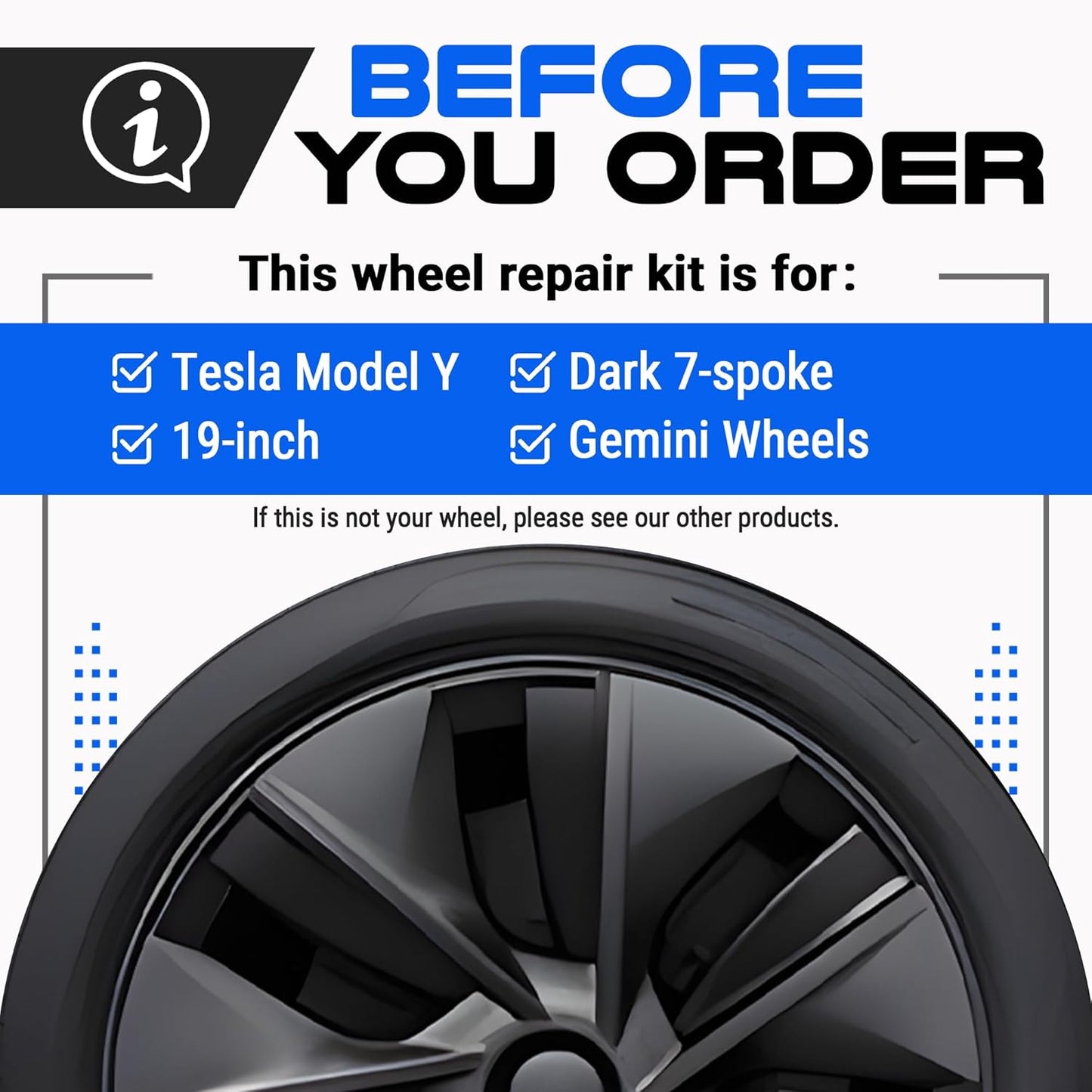 Premium Tesla Wheel Curb Rash Repair Kit for Model Y 19-inch Dark Gemini Rims - DIY Kit with Color-matched Touch Up Paint - Made in USA