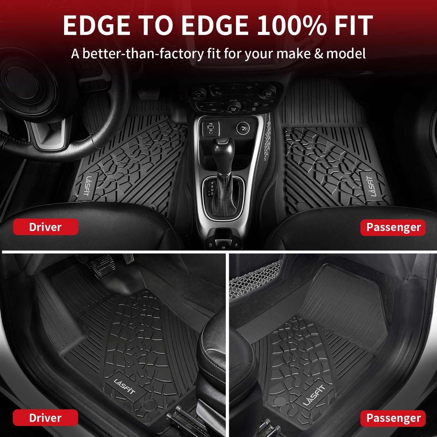 LASFIT Floor Mats for Jeep Compass 2017-2025 All Weather TPE Custom Fit Car Mats Floor Liners 1st & 2nd Row, Black