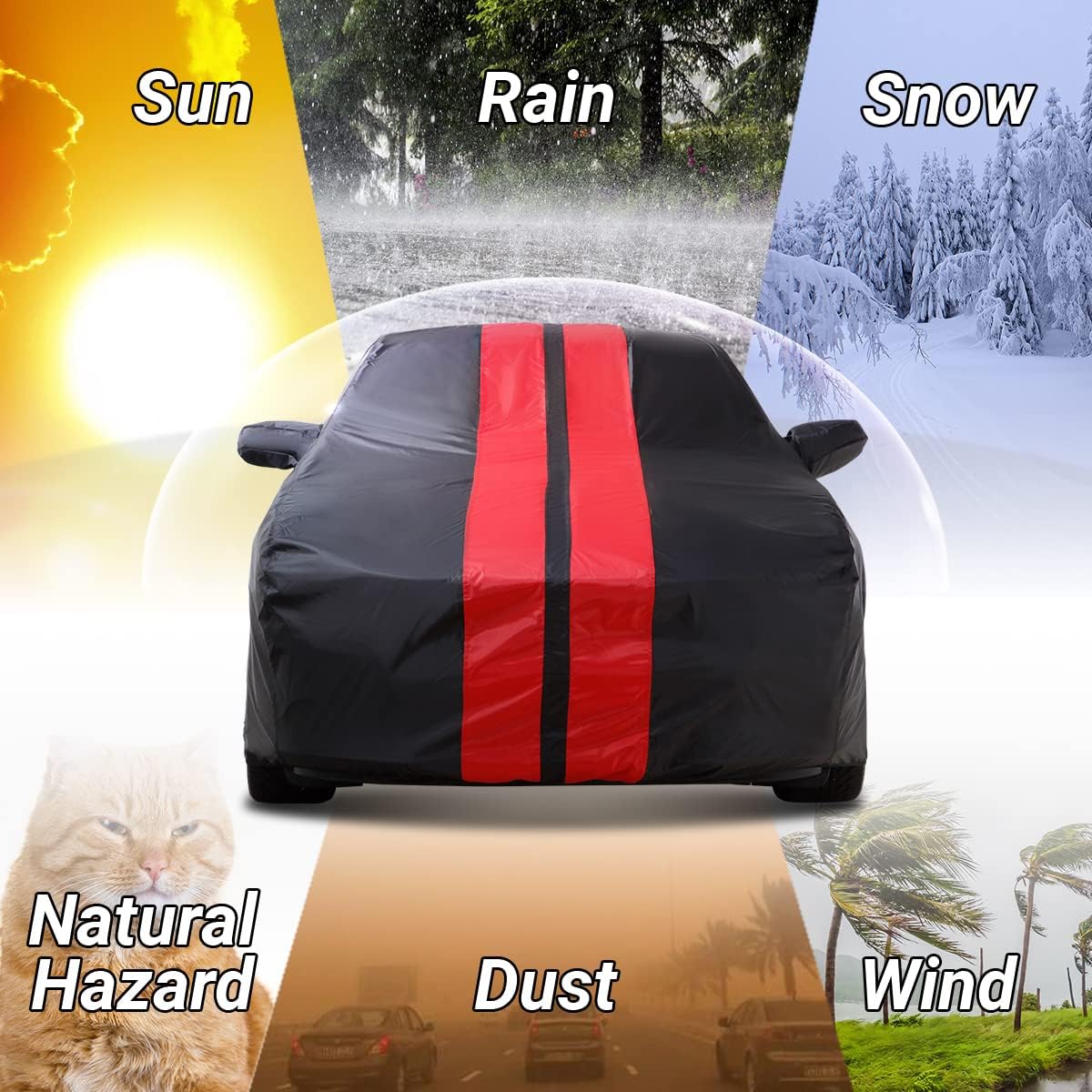 iCarCover Custom Car Cover for 1982-1992 Chevy Camaro Z28, IROC-Z, RS, Berlinetta, Sport Waterproof All Weather Rain Snow UV Sun Protector Full Exterior Indoor Outdoor Car Cover (Stripe - Black/Red)