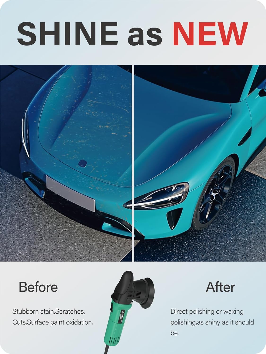 Buffer Polisher, 5-Inch 8MM Dual Action Random Orbital Car Polisher with 6 Variable Speed MAX5500 RPM, Car Detailing Kit for Car Detailing Polishing and Waxing