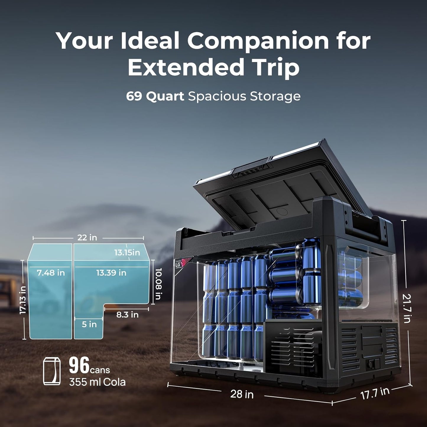 BougeRV 12 Volt Portable Refrigerator, 69 Quart Rocky V2.0 Dual Zone Car Fridge Freezer with APP Control, Compressor Cooler 12/24V DC, 110~240V AC for Overlanding, Camping, Travel, RV, Truck