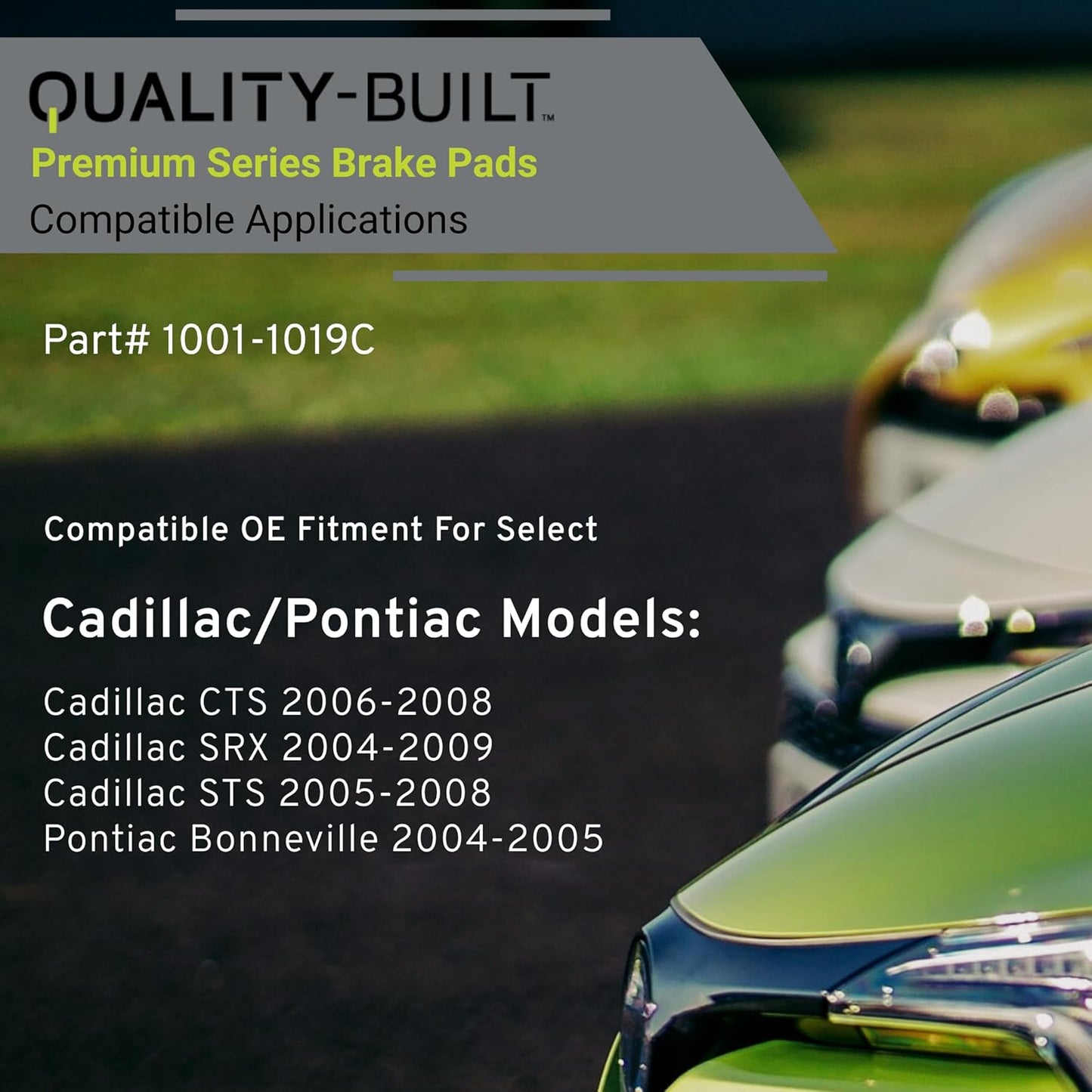 Premium Ceramic Front Brake Pads (1001-1019C) Compatible with Cadillac CTS 2006-2008, Cadillac SRX 2004-2009, Cadillac STS 2005-2008, Pontiac Bonneville 2004-2005