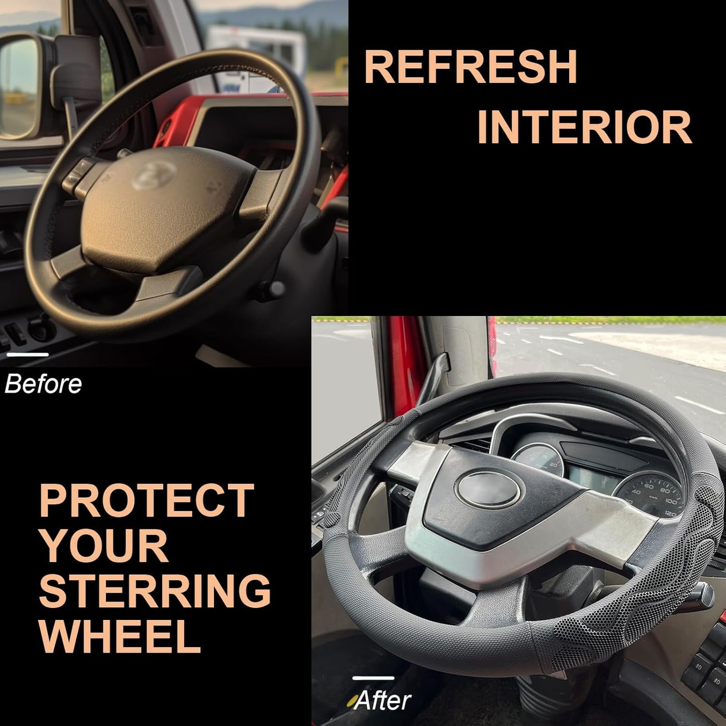 PINCTROT XL Size 17.5-18 Inch Comfy Grip Steering Wheel Cover for Semi Truck, Fits RV, Big Rig Trucker, 18 Wheeler and Classic Cars, Anti-Slip Design 17.5-18 Inch(Silicone Black)