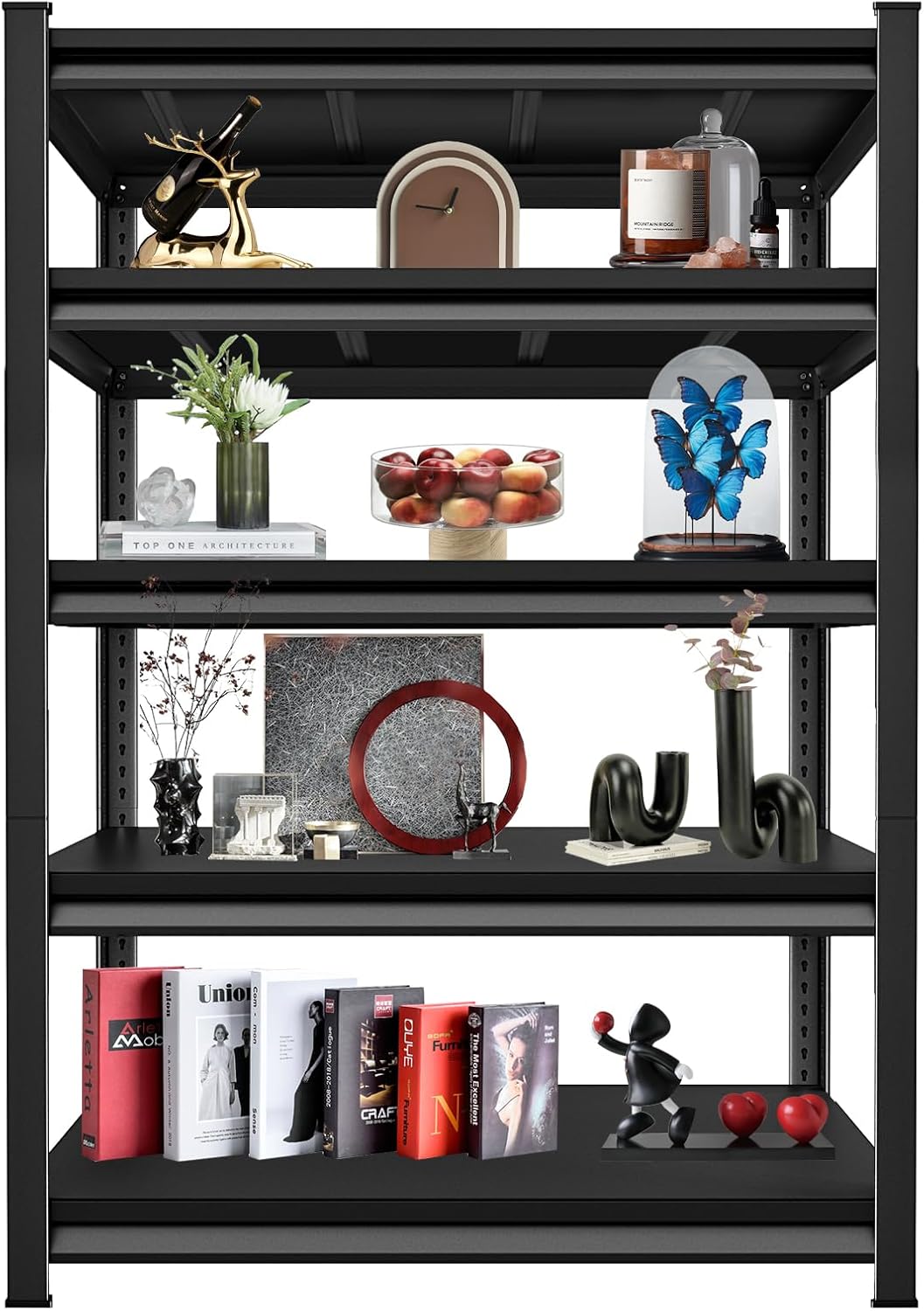 3000LBS Garage Storage Shelves Heavy Duty, 48" W x 24" D x 78" H,5-Tier Garage Shelving Heavy Duty, Industrial Metal Shelving Units for Garage, Basement,Fish Tank,Black