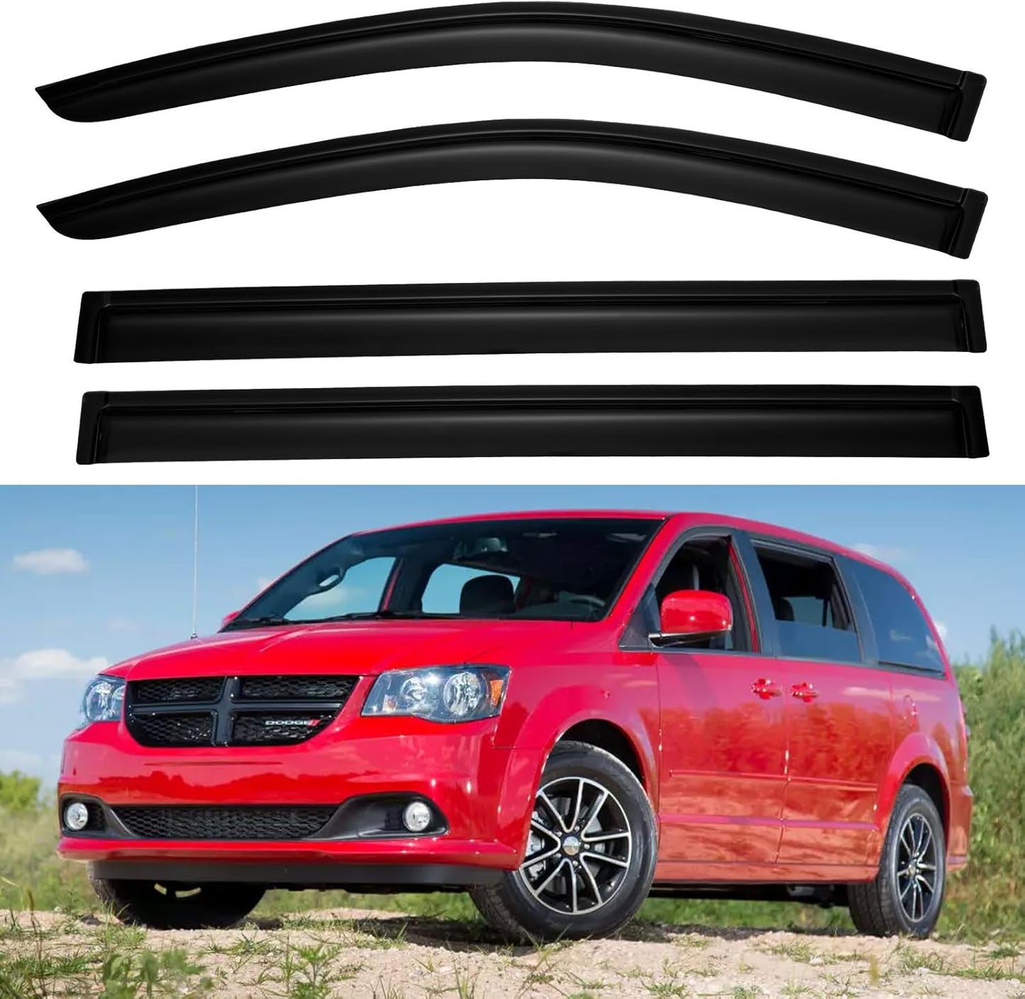 Window Visors Rain Guards for 2008-2020 Dodge Grand Caravan, Out-Channel Window Vent Wind Deflectors Visors Shades for 2008-2016 Chrysler Town Country, 2009-2012 Volkswagen (VW) Routan