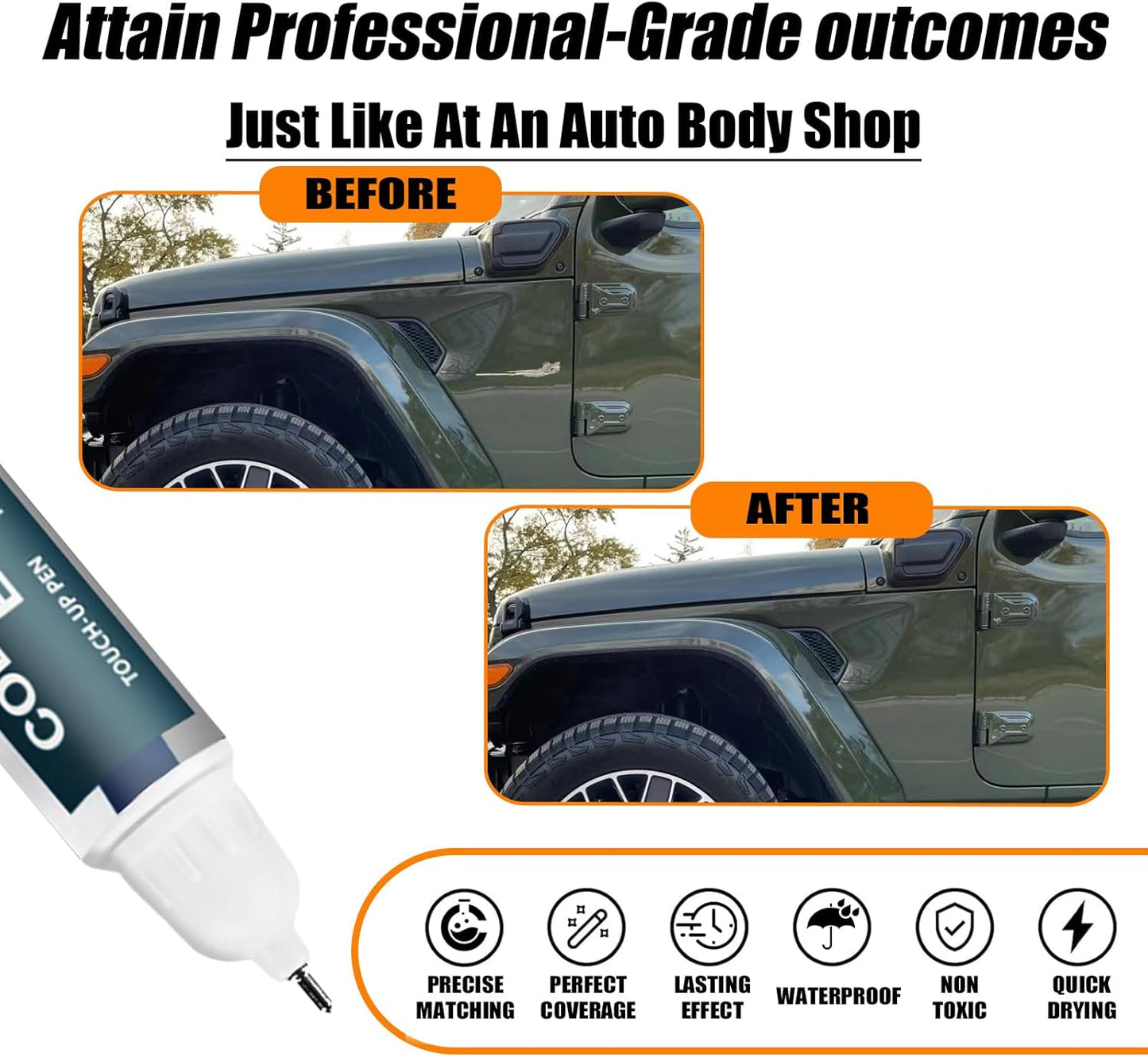 PGG Sarge Green Touch Up Paint for Jeep, Car Paint Pen Scratch Repair Two-In-One Touch Up Paint, Premium Car Scratch Remover for Deep Scratches