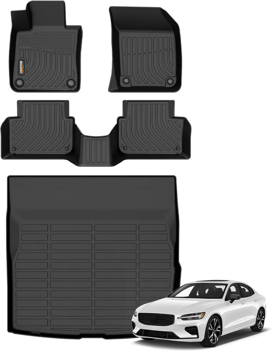 Binmotor-All Weather Car Floor Mats & Cargo Liner for Volvo S60 2019-2025,TPE Rubber Liners Cargo Trunk Mat for Volvo S60 Accessories