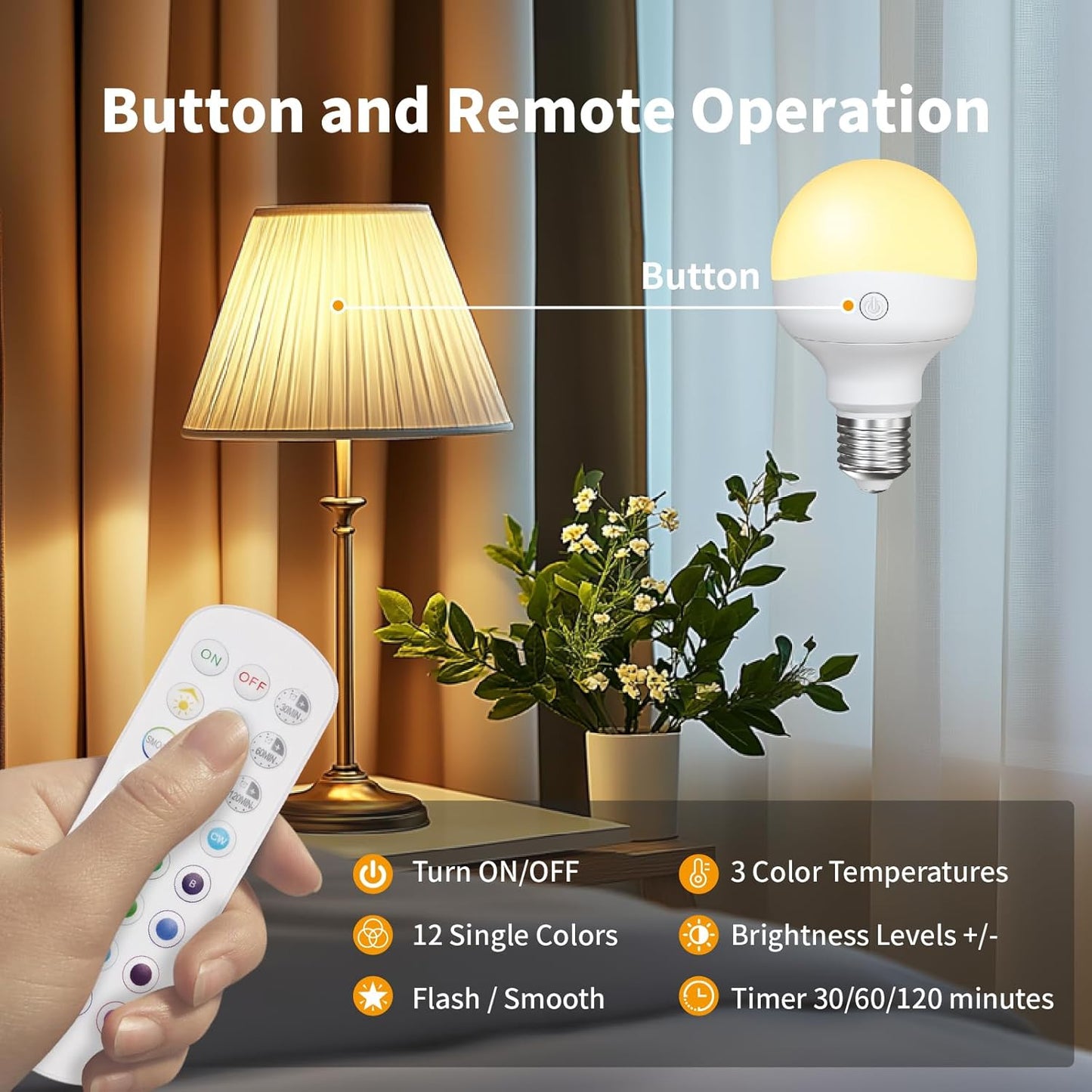 HISTAR Rechargeable Light Bulbs, 2500mah Battery Light Bulbs for Lamps with Remote, RGB, Timer, Dimmable, 3 Color Temperature, Magnetic Base