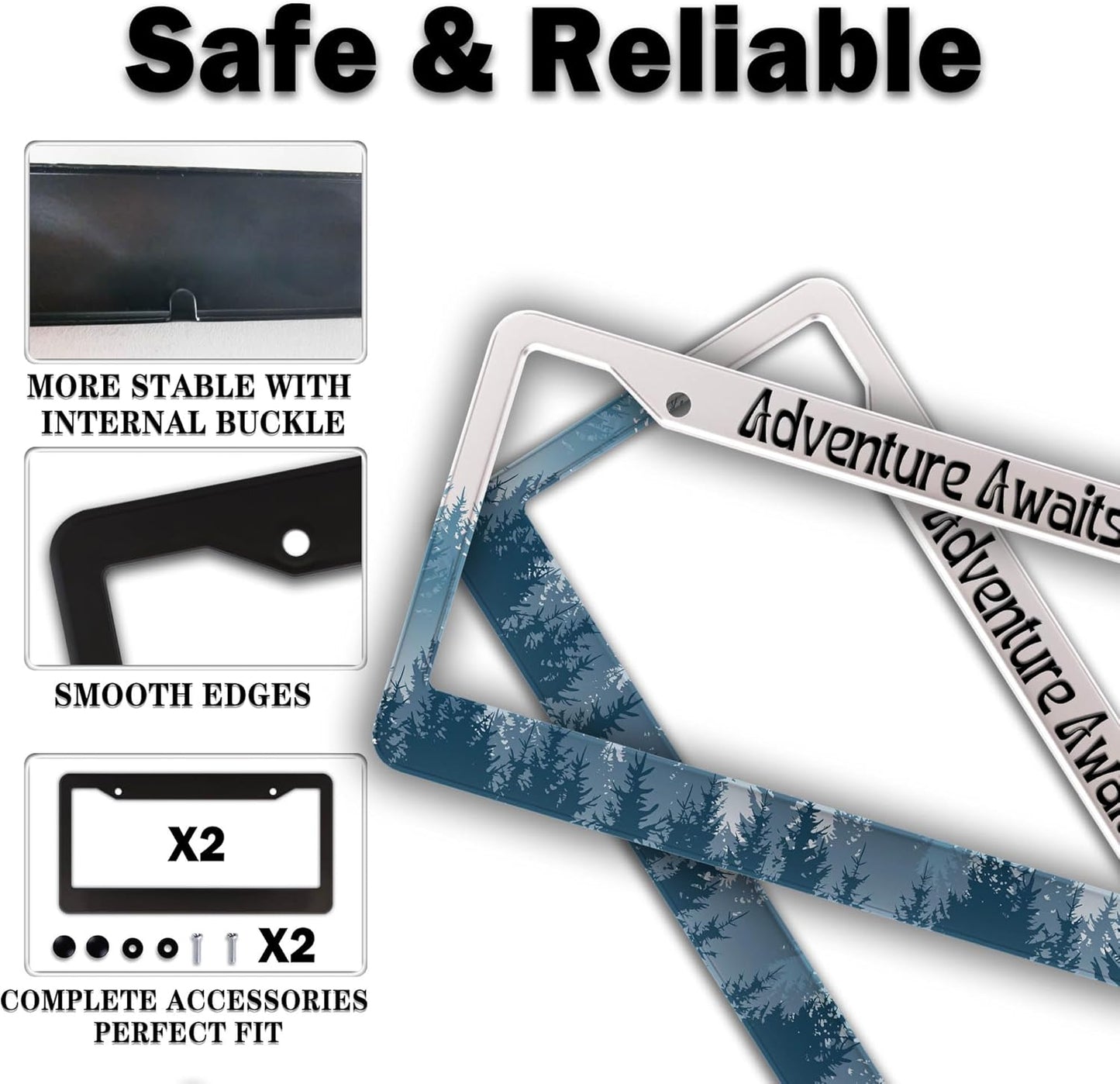 License Plate Frames for Women Multicolor License Plate Cover for Men Misty Forest Aluminum Metal Car Accessory 2 Pack with Screw Covers Set