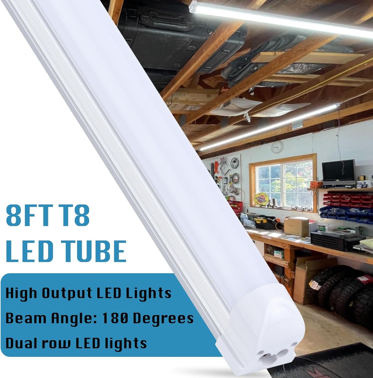 12 Pack,Led Shop Lights, 8FT Led Shop Light,100W 6000K 15000LM Clear White Frosted Cover,Led Shop Light 8FT 110V Linkable Integrated Flat-Shape for Shop Garage,Warehouse,