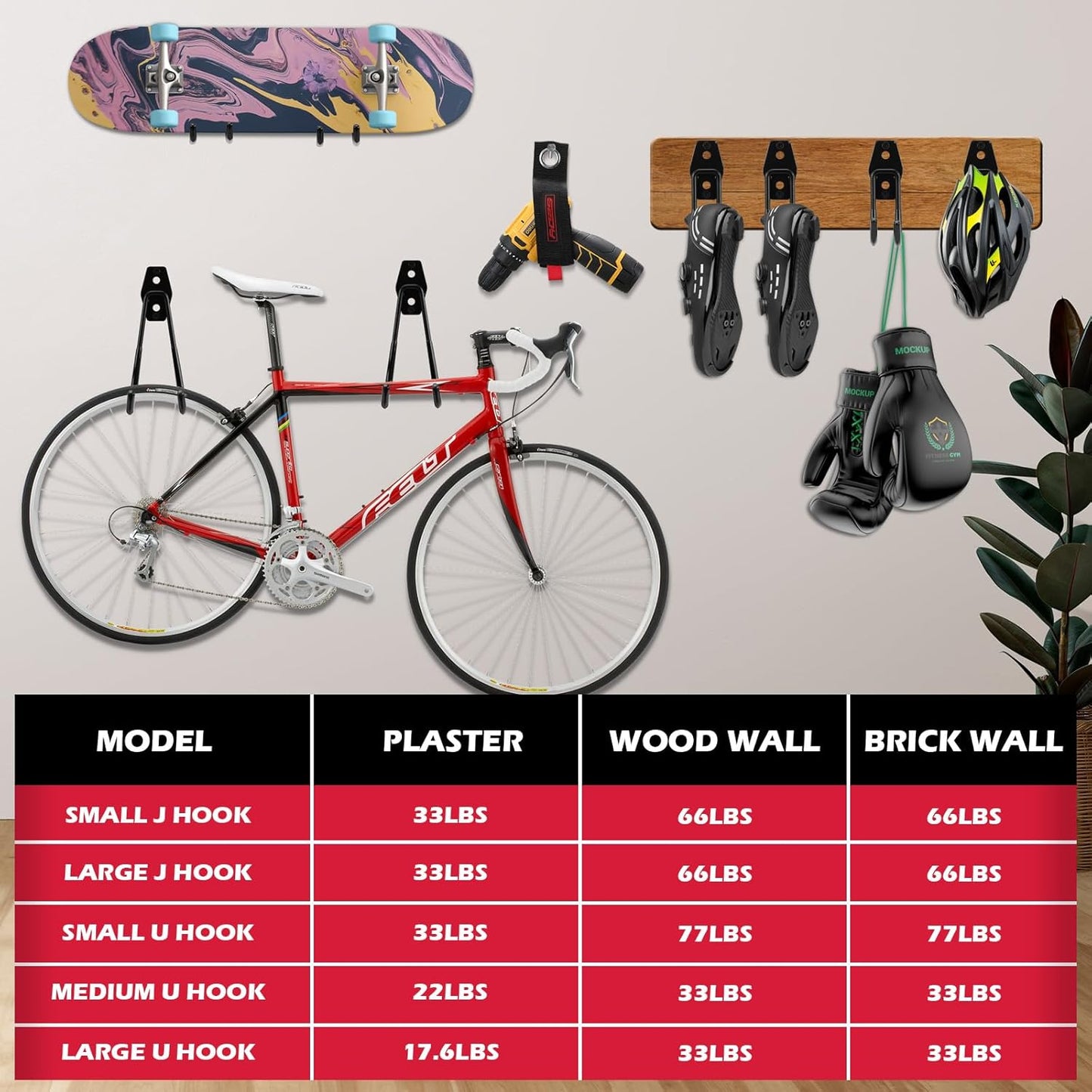 20 Pack Heavy Duty Garage Storage Hooks with Extension Cord Organizer, Solid Steel Wall Mount Hook Set with Anti-Slip Coating Utility J Hooks for Ladders,Bikes,Ropes,Broom,Garden,Yard and Power Tools