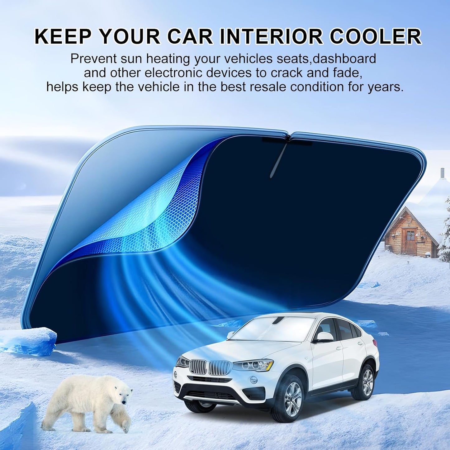 T TGBROS Windshield Sun Shade Custom Fit for 2015-2018 BMW X4 Accessories Foldable Sun Shield Reflective Polyester Sun Visor Cover Block Heat and Sun Protection