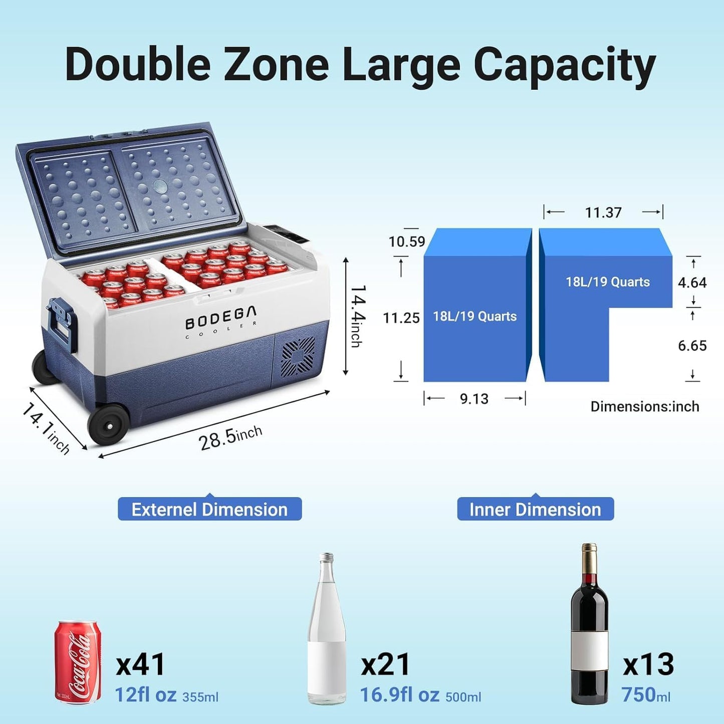 BODEGACOOLER 12 Volt Portable Refrigerator,38 Quart Car Fridge APP Control,36L (-4℉-68℉) Compressor Car Freezer 12/24V DC and 100-240V AC for Travel,Truck RV Camping Boat and Home Use
