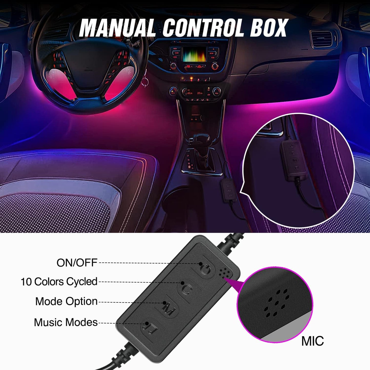 Nilight 72 LED USB Interior Strip Lights Dream Color RGB-IC 12V DC with App RF Remote Control Multicolor Footwell Under Dash Chasing Inside Light Kits 2 Lines Music Sync Mode for Cars Truck ATV UTV