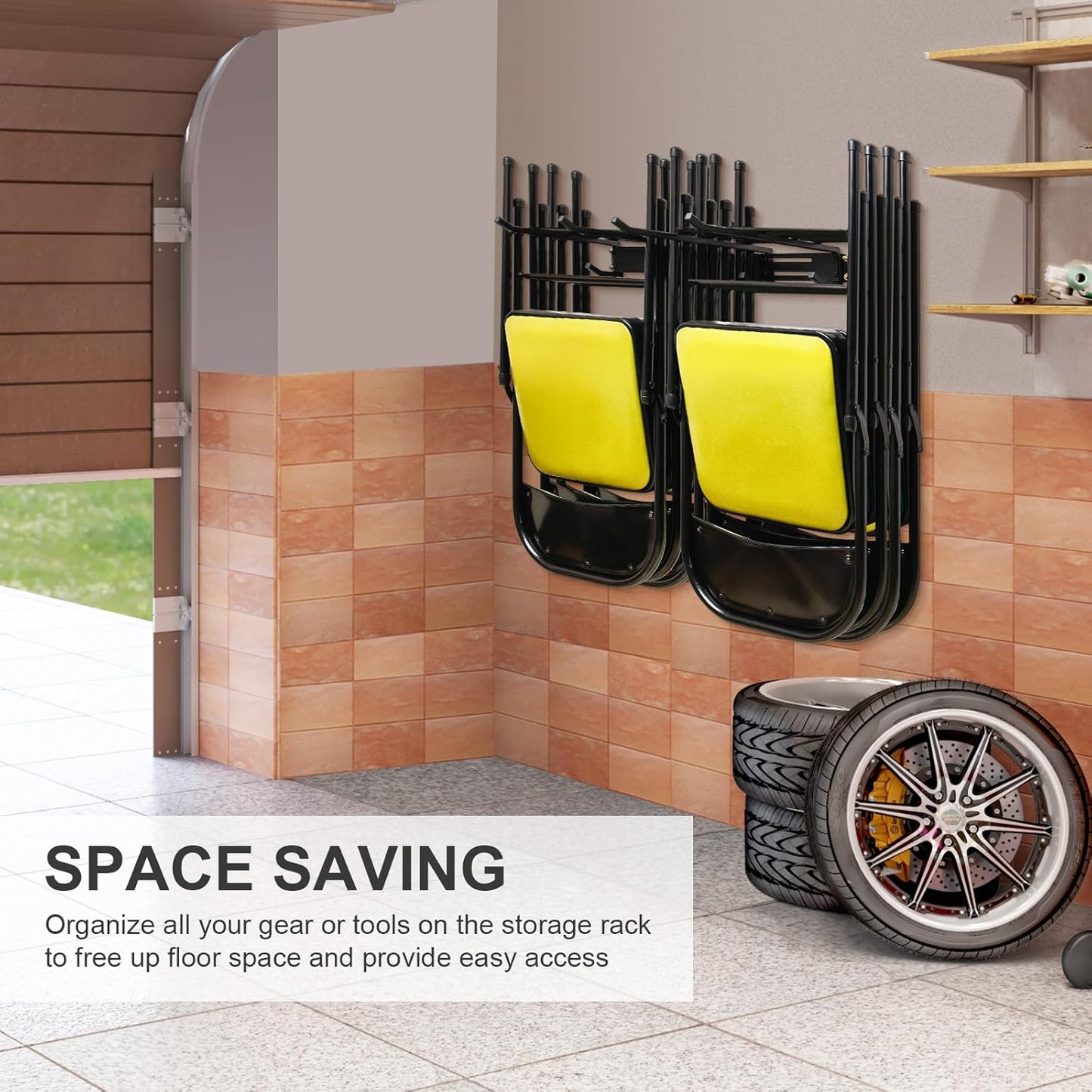 Folding Chair Storage Hangers Garage Wall Mounted, Heavy Duty Garden Tool Storage Rack, Garage Hooks for Ladders, Chairs, Shovels, Broom, Power Tools,Holds up to 300 lbs