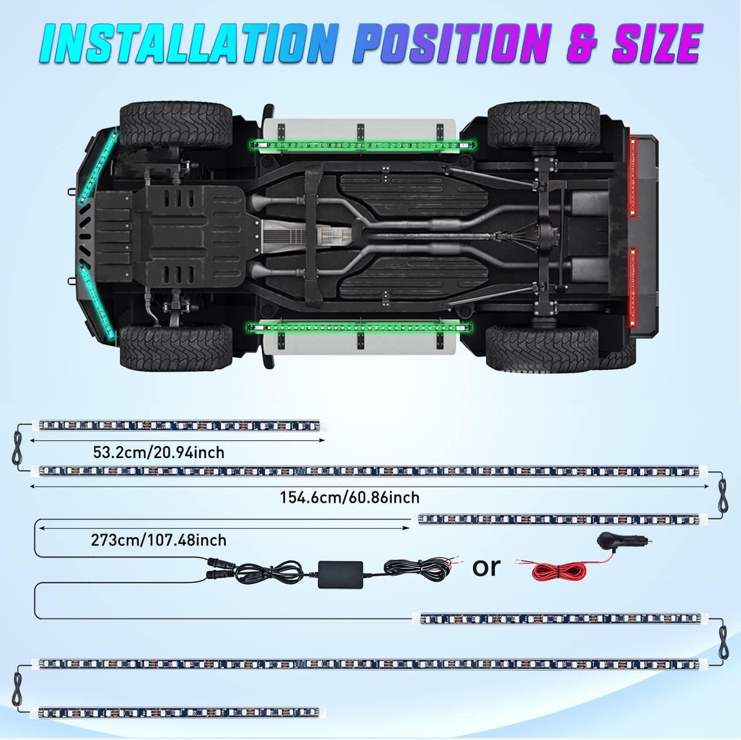 Nilight 6Pcs Car Underglow Neon Accent Strip Lights 300 LEDs RGB Multi Color DIY Sound Active Function Music Mode with APP Control and Remote for Van SUV Truck