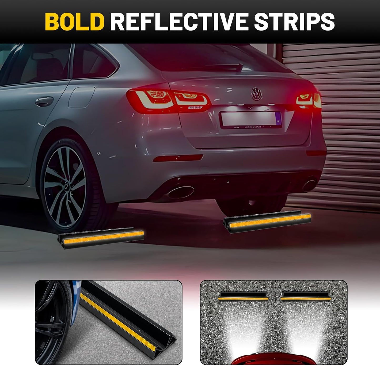 ROBLOCK 18" Parking Stopper for Garage, Car Stopper for Garage Precision Stopping, Heavy Duty Parking Block with Reflective Strips, Suitable for Car, SUV, Easy Install, 2 Packs