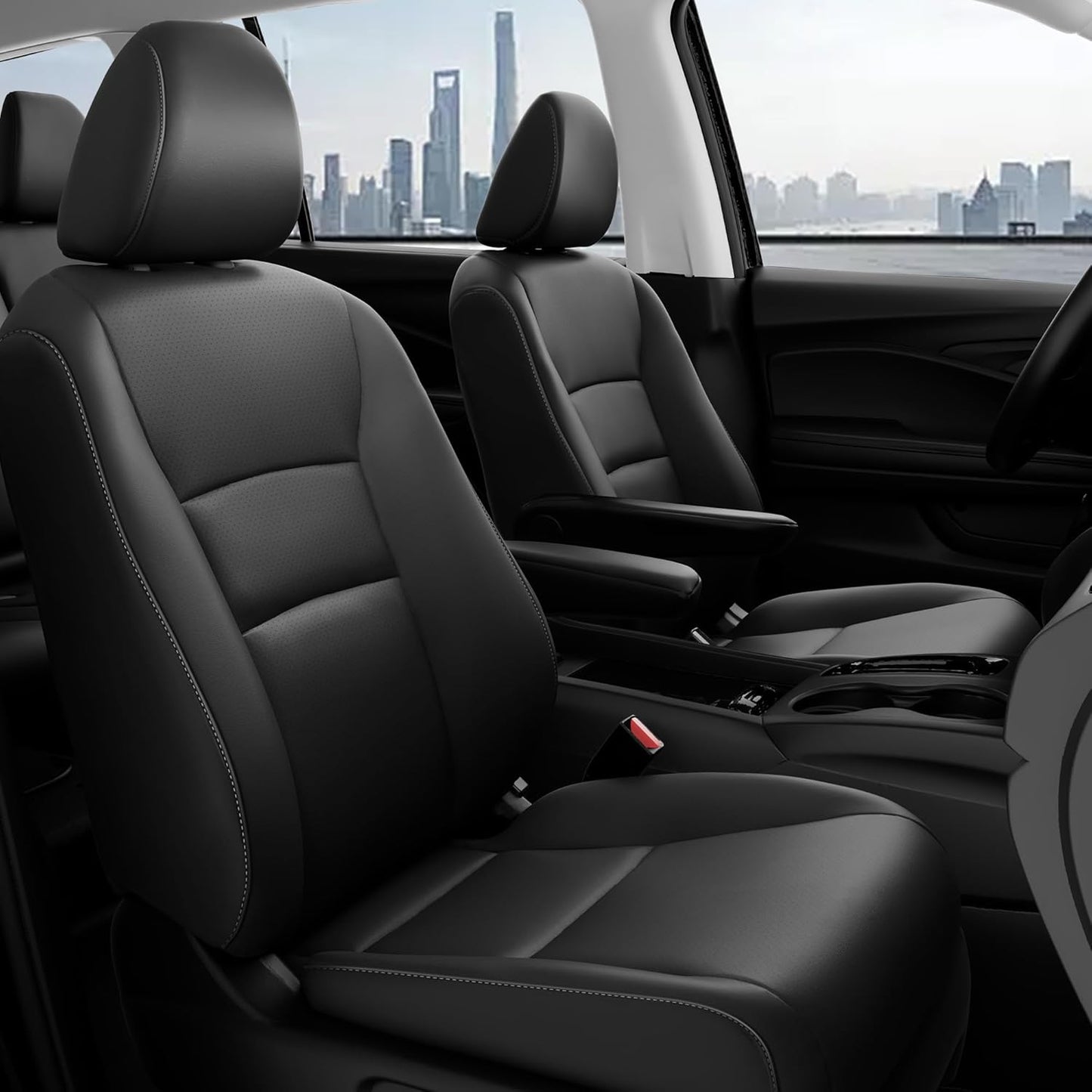 Custom for Honda Pilot Seat Covers - Car Seat Protectors Full Set for Pilot LX EX 2016 2017 2018 2019 2020 2021 2022-8 Seats,Faux Leather Full Coverage Waterproof, Black