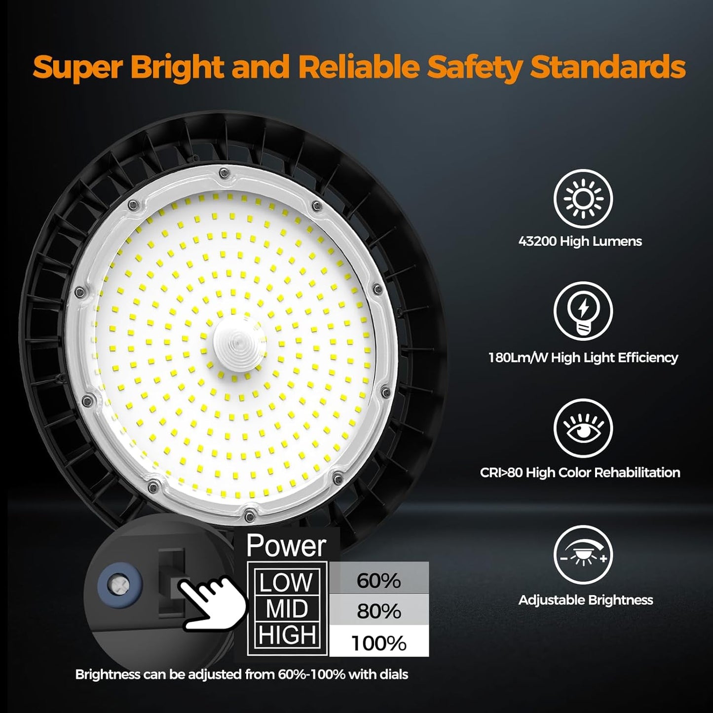 High Bay Lights LED UFO Light 240W LED Shop Lights 6000K IP65 Commercial Bay Lighting Fixture 43200 LM Super Bright, 5ft Cable Plug & Play for Warehouse Factory Garage Workshop Barn 18 Pack